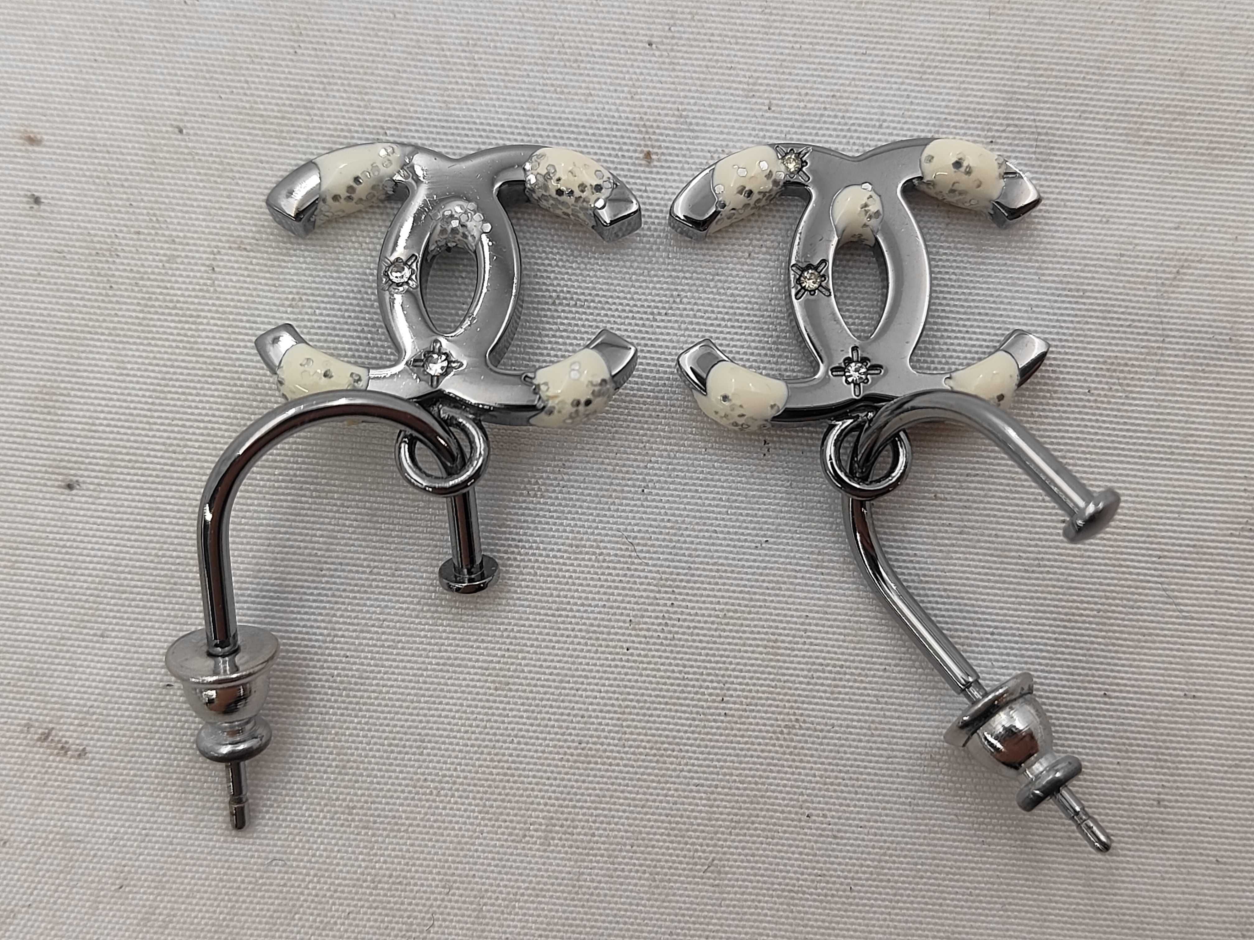 Hoop Earrings 07A Coco Mark Rhinestone Gunmetal Earrings