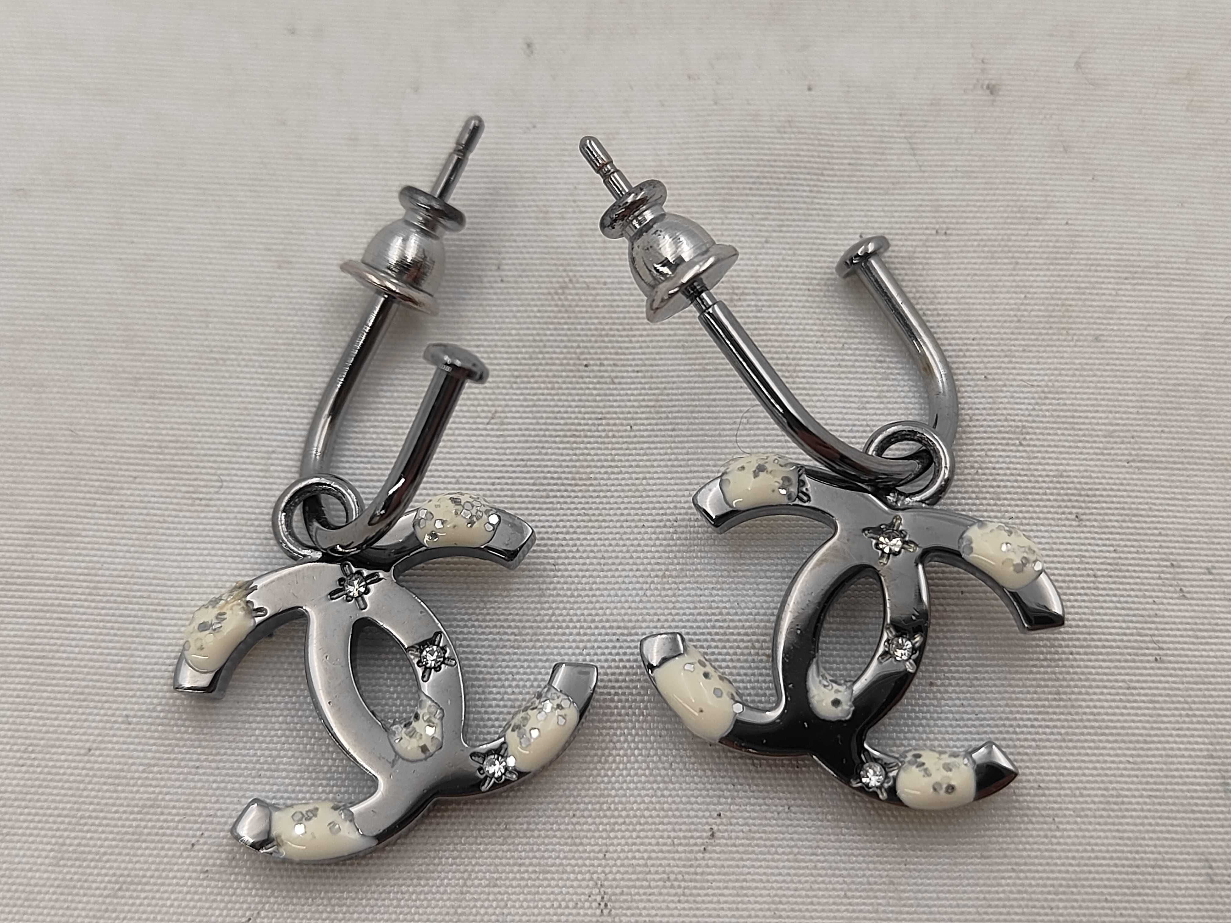 Hoop Earrings 07A Coco Mark Rhinestone Gunmetal Earrings — view 2