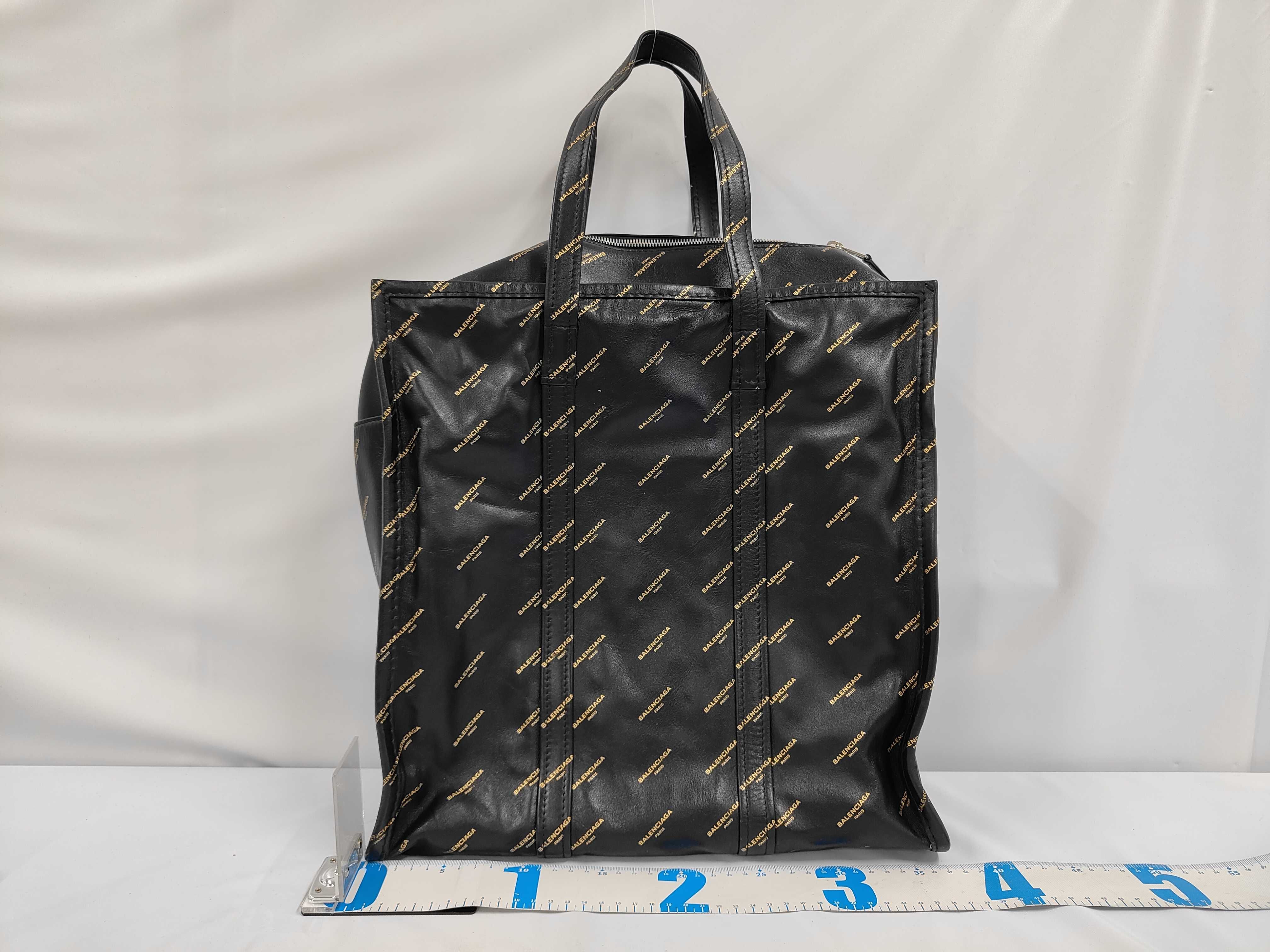 Monogram Logo Tote Bag, Black x Gold Handbag — view 2