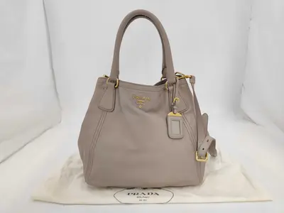 Vitello Daino Leather Tote Shoulder Bag Gray Handbag