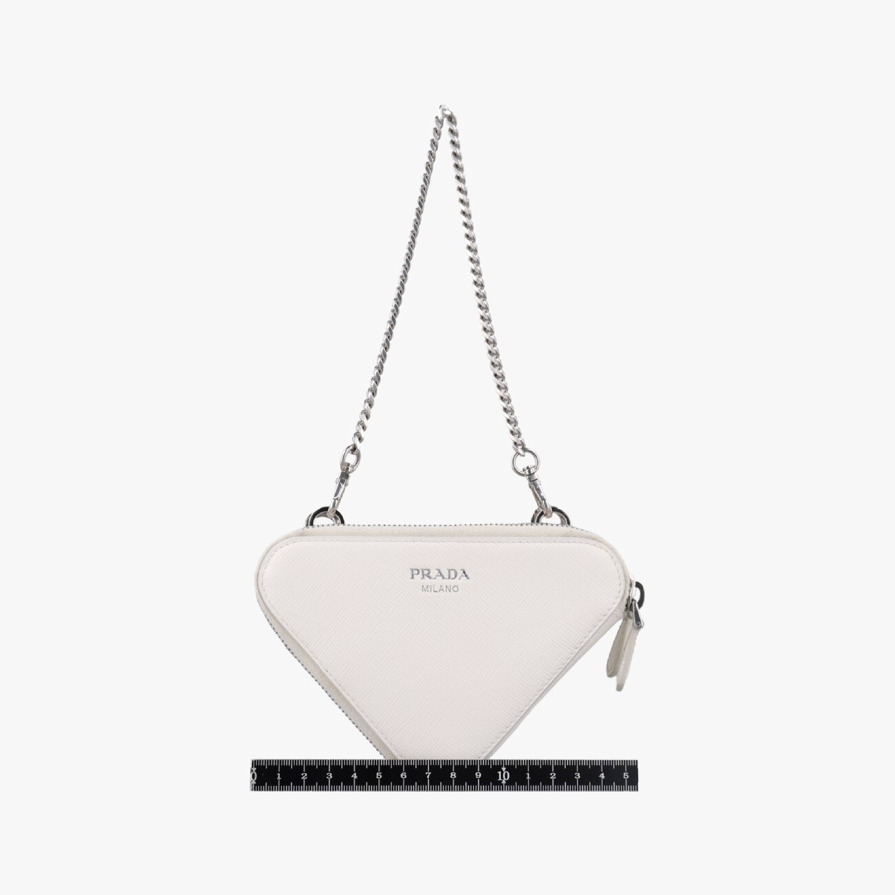 Triangle Logo White Saffiano Leather Shoulder Bag 1NR015 234 — view 2
