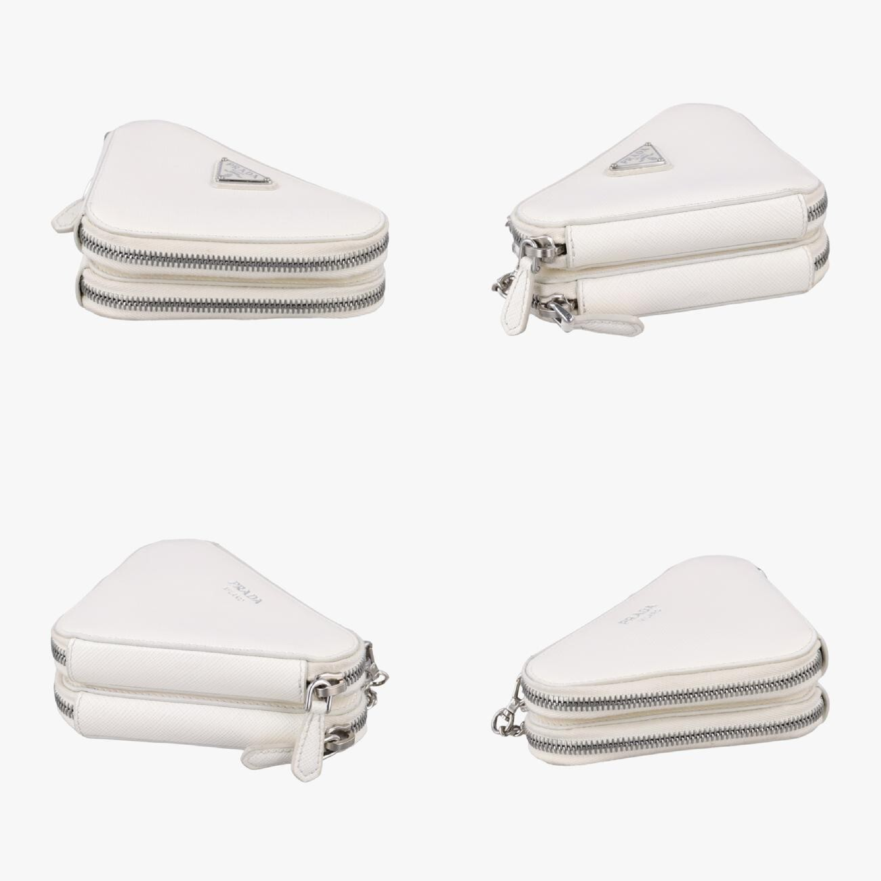 Triangle Logo White Saffiano Leather Shoulder Bag 1NR015 234 — view 4