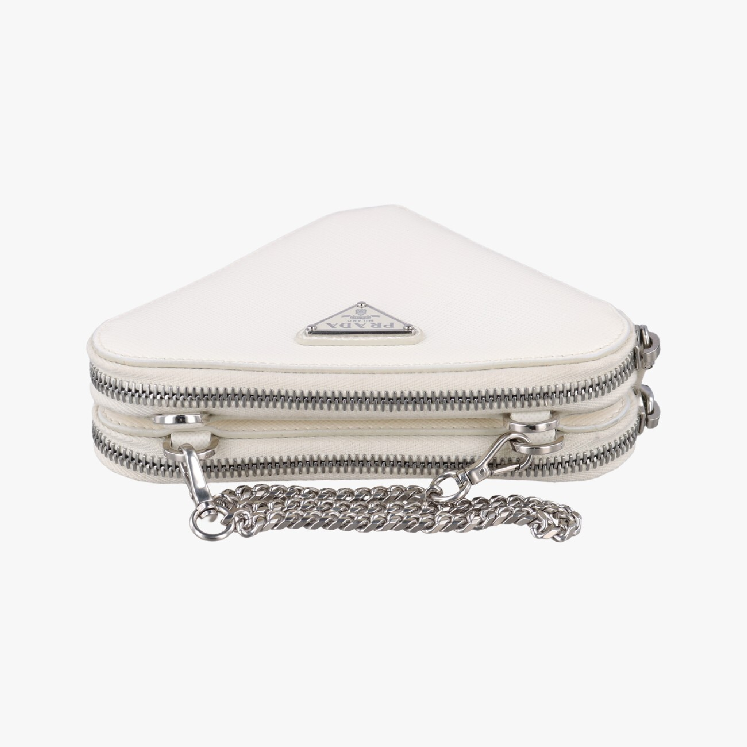 Triangle Logo White Saffiano Leather Shoulder Bag 1NR015 234 — view 5