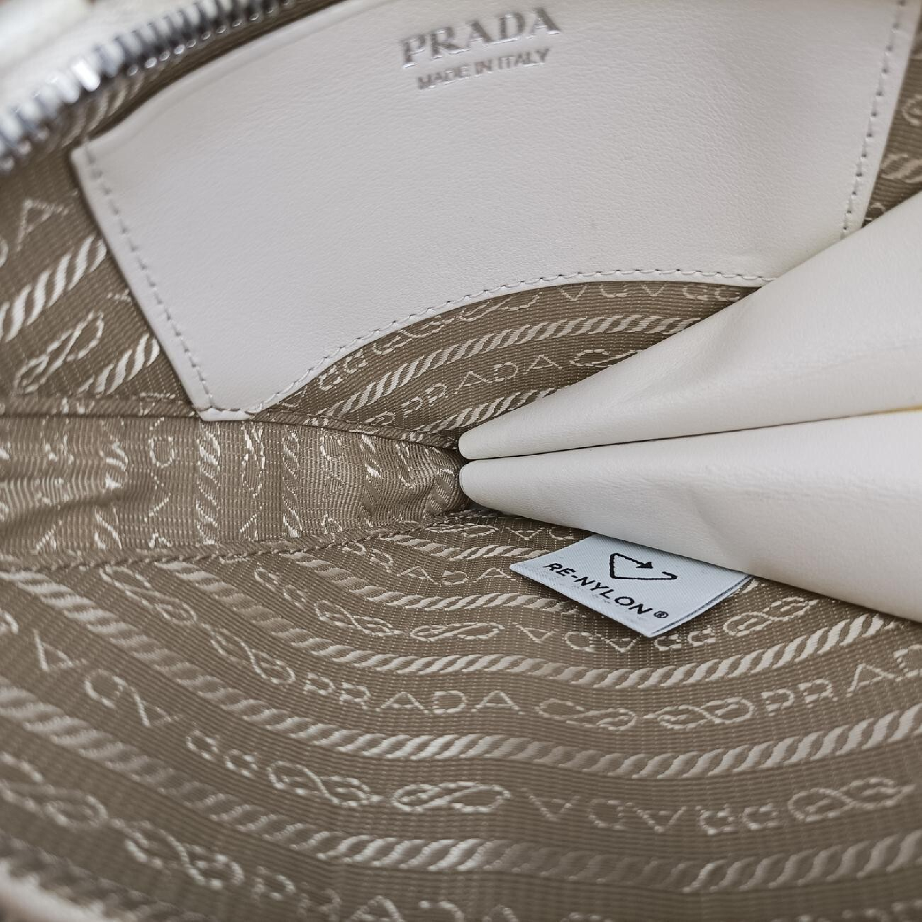 Triangle Logo White Saffiano Leather Shoulder Bag 1NR015 234 — view 6