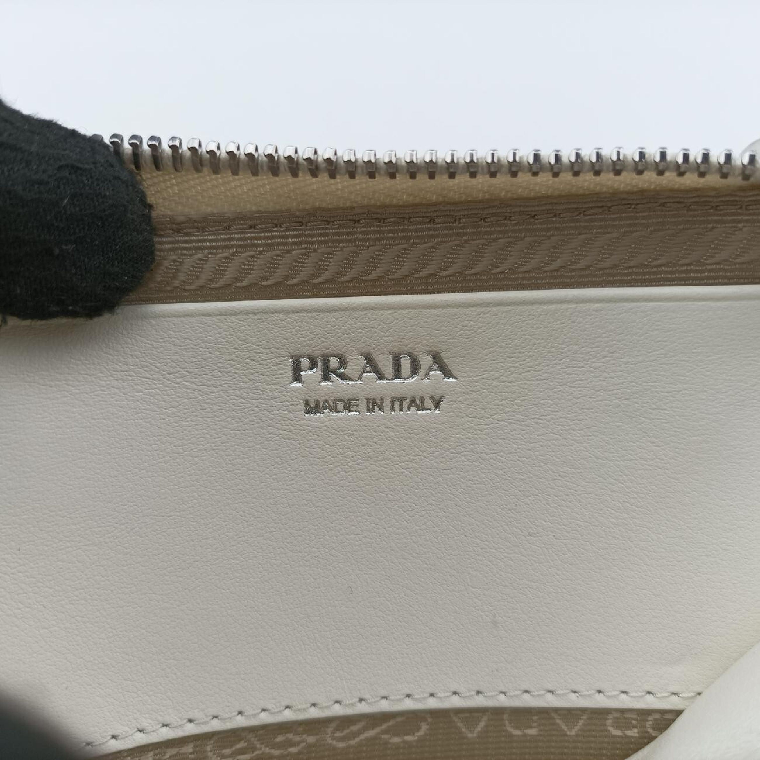Triangle Logo White Saffiano Leather Shoulder Bag 1NR015 234 — view 7