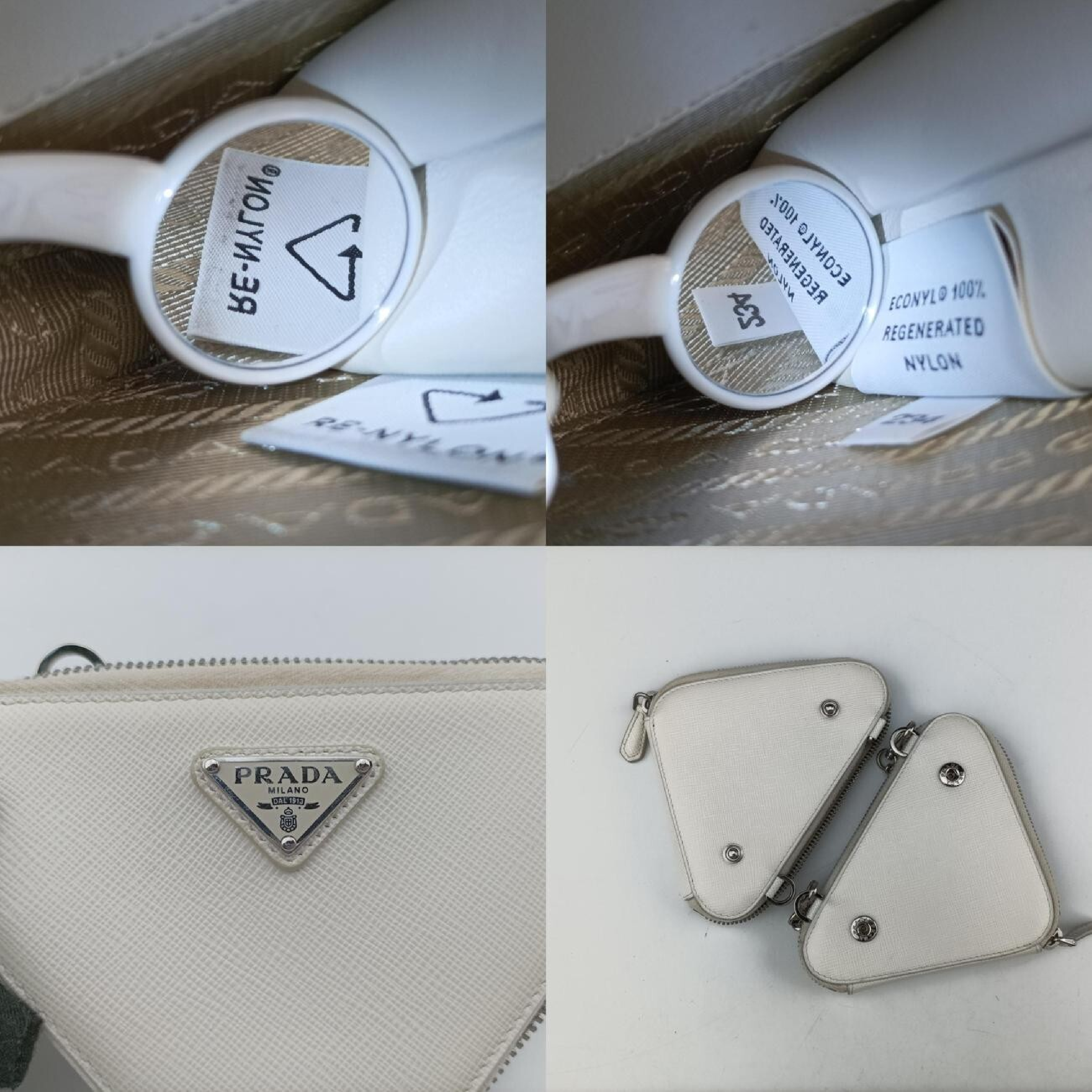 Triangle Logo White Saffiano Leather Shoulder Bag 1NR015 234 — view 8