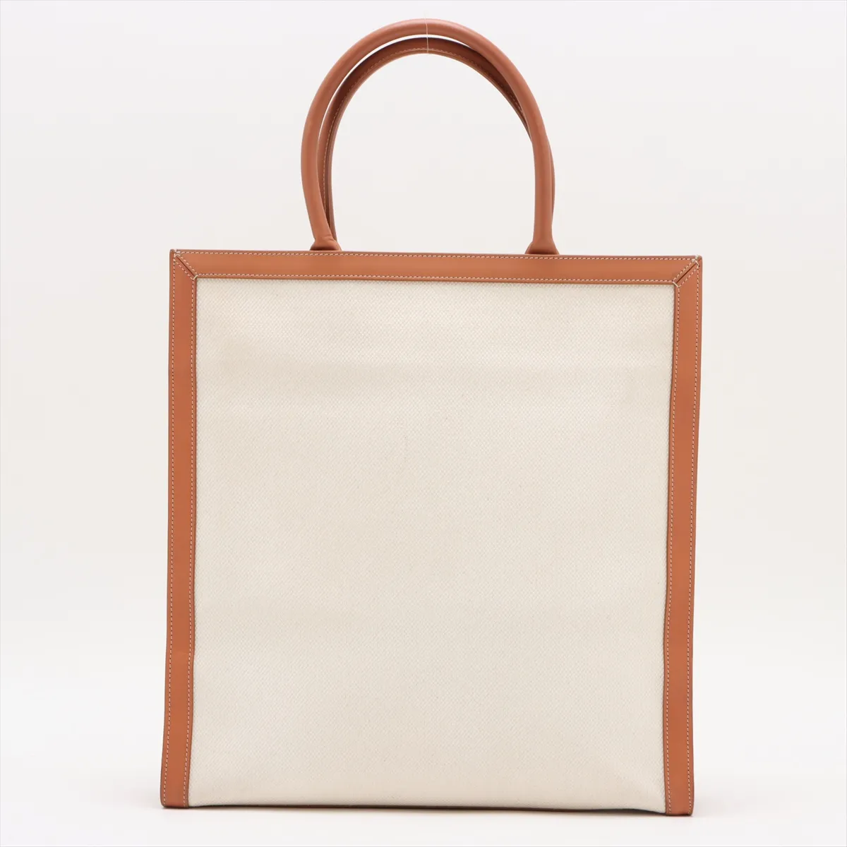 Vertical Cover Large Leather x Canvas Handbag Beige x White — view 2