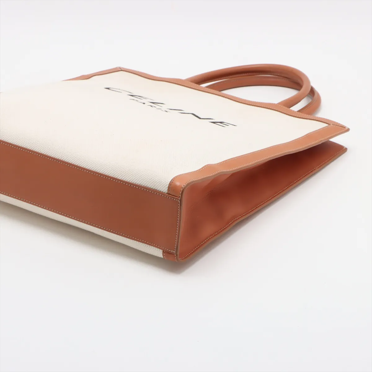 Vertical Cover Large Leather x Canvas Handbag Beige x White — view 3