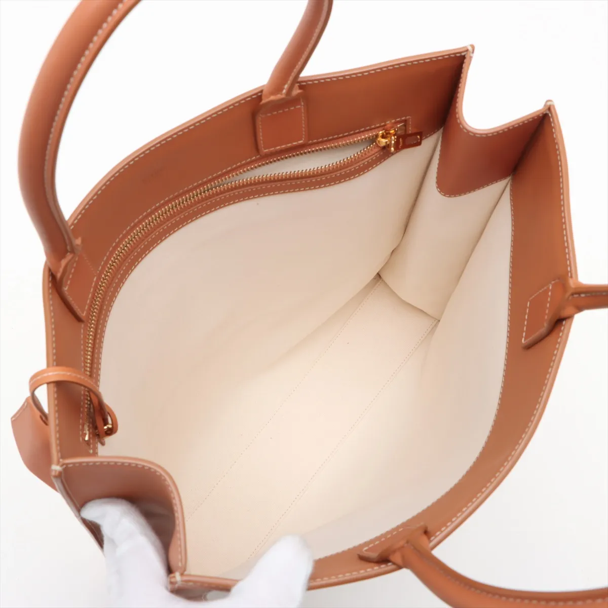 Vertical Cover Large Leather x Canvas Handbag Beige x White — view 7