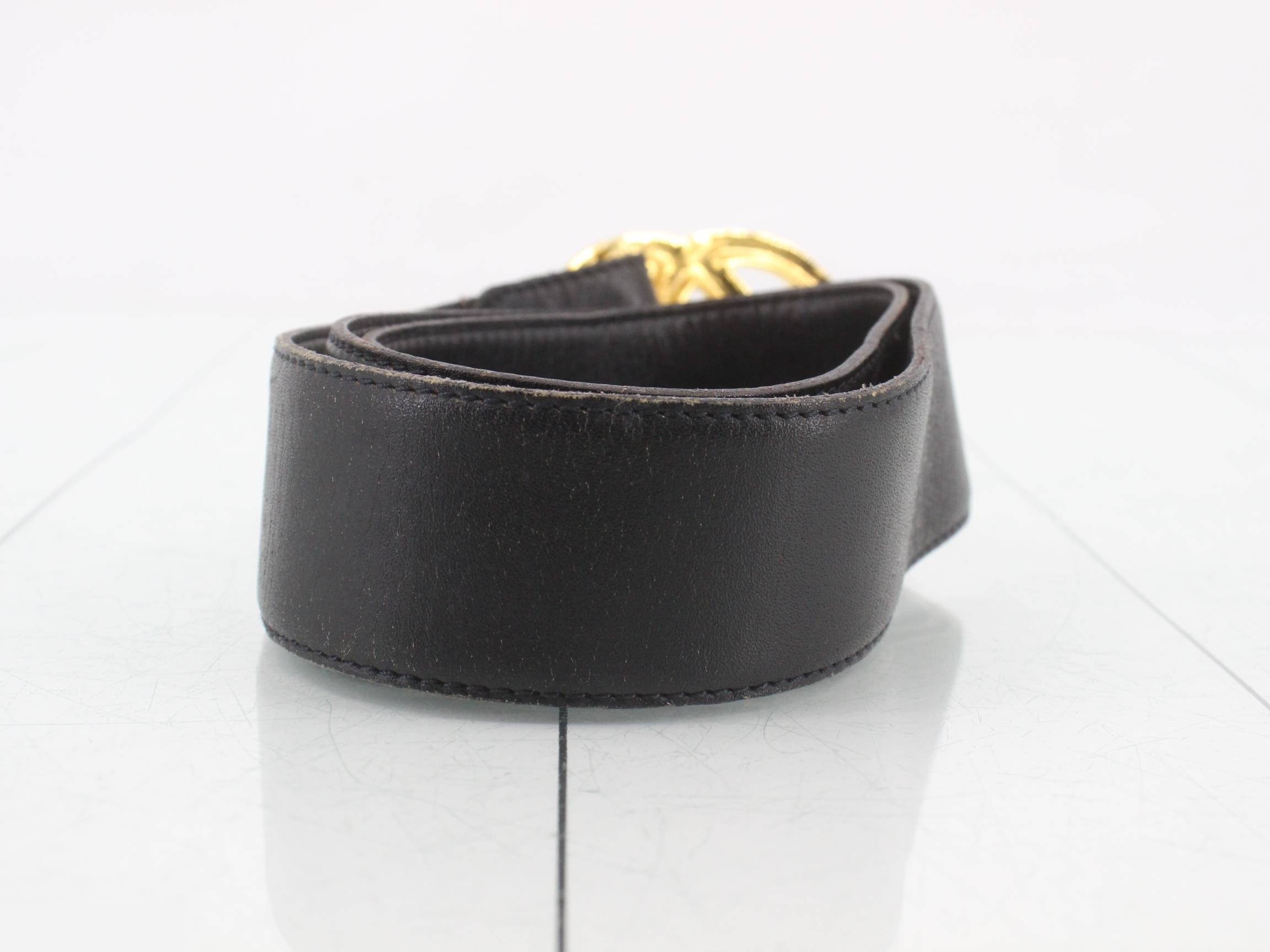 Interlocking G buckle leather belt, size 80, black — view 2