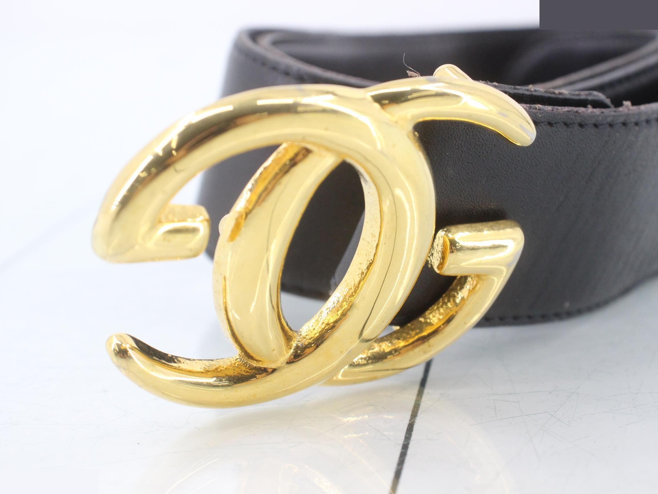 Interlocking G buckle leather belt, size 80, black — view 3