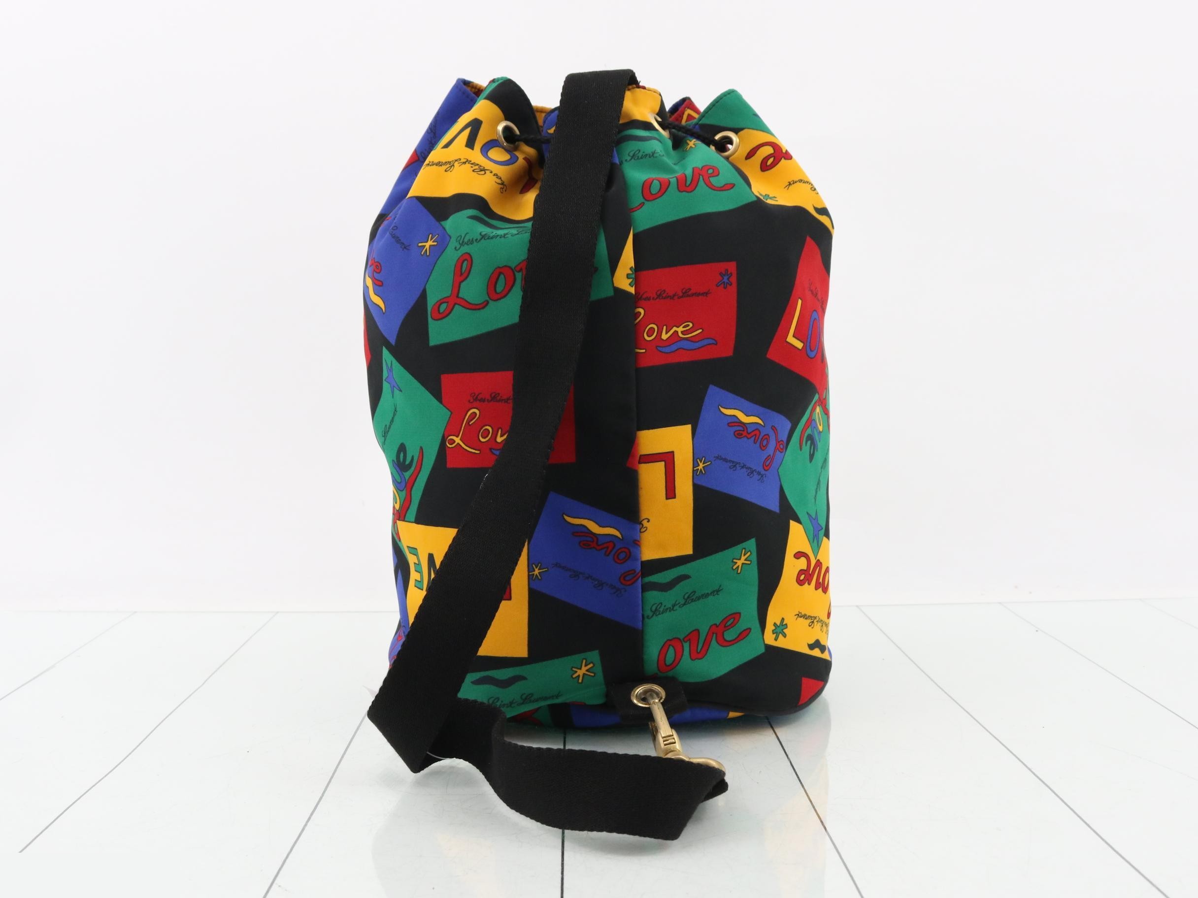 All-over print drawstring shoulder bag, canvas, black, multi-color — view 2