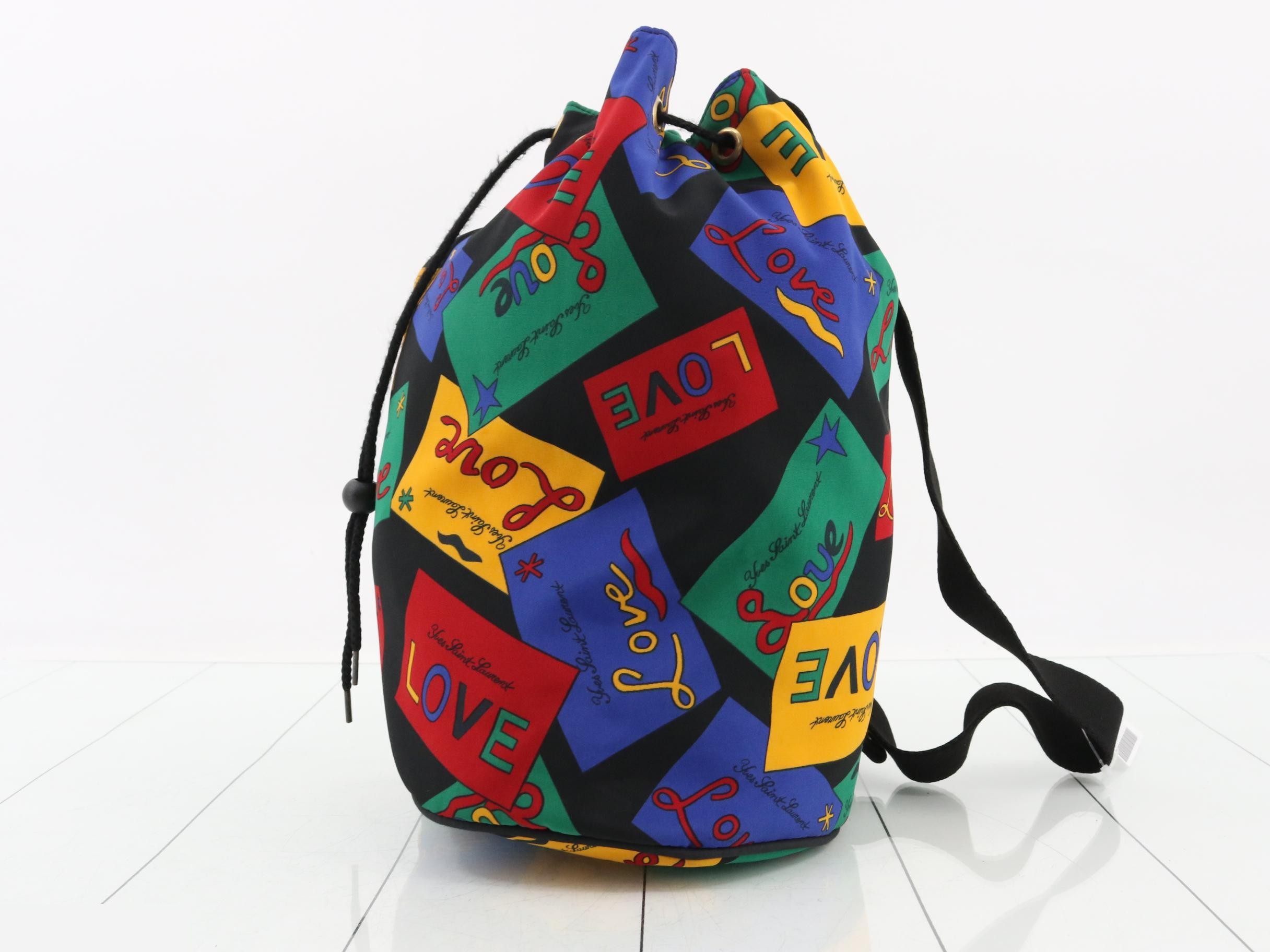 All-over print drawstring shoulder bag, canvas, black, multi-color — view 3