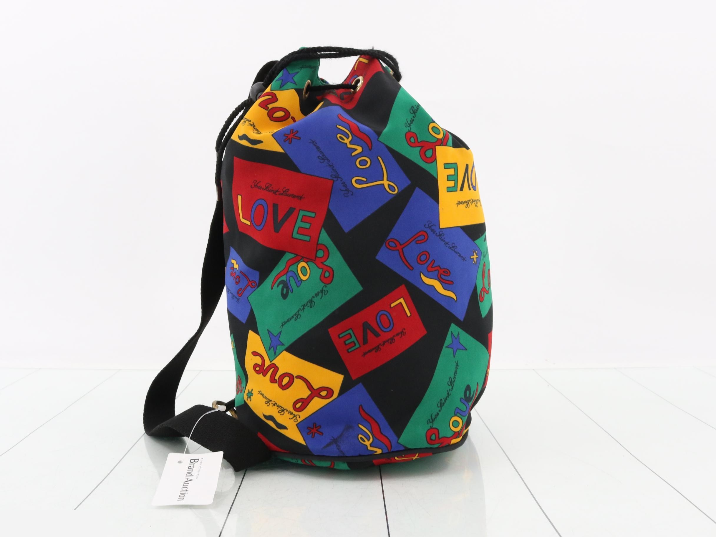 All-over print drawstring shoulder bag, canvas, black, multi-color — view 4