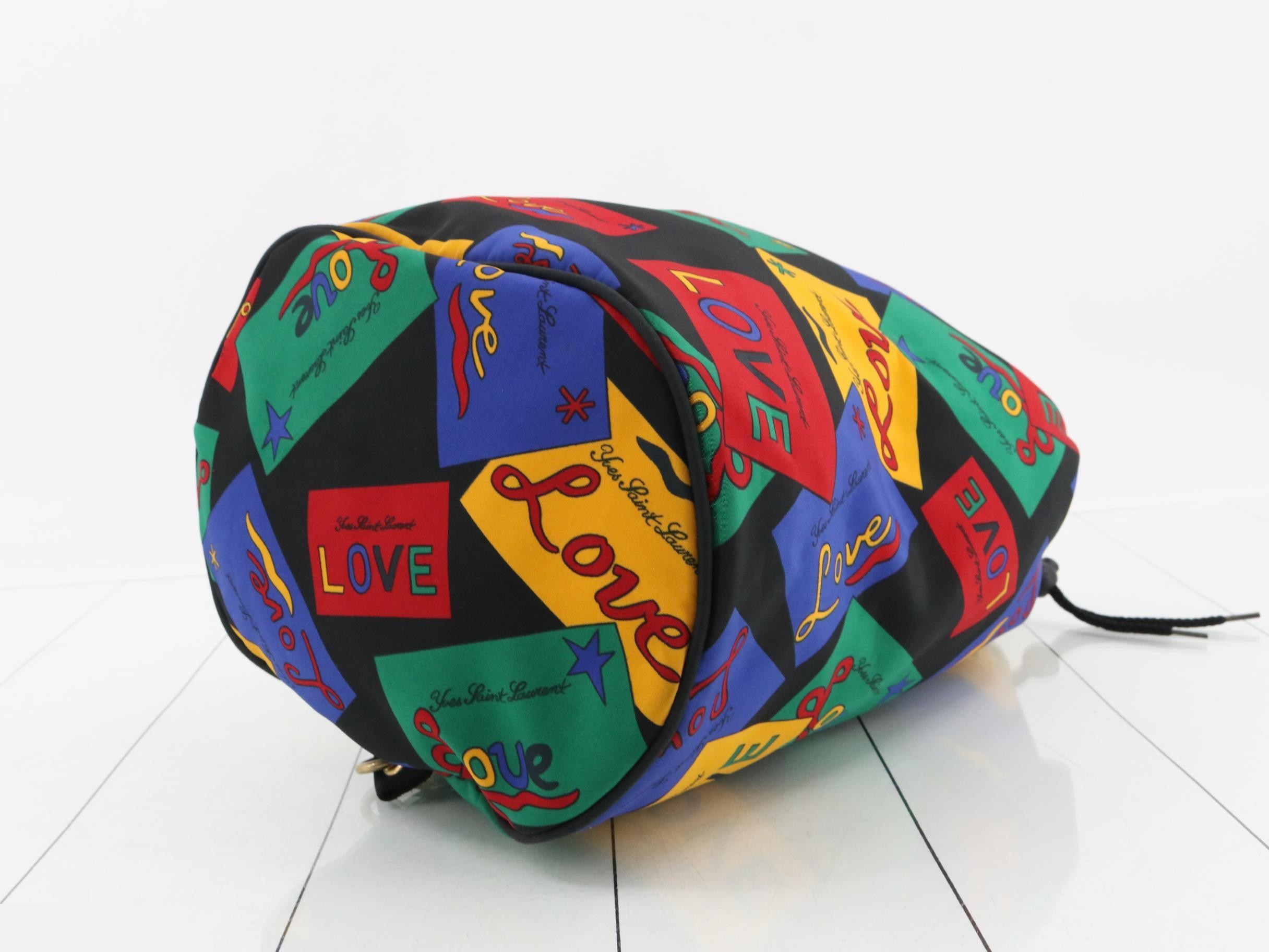 All-over print drawstring shoulder bag, canvas, black, multi-color — view 6