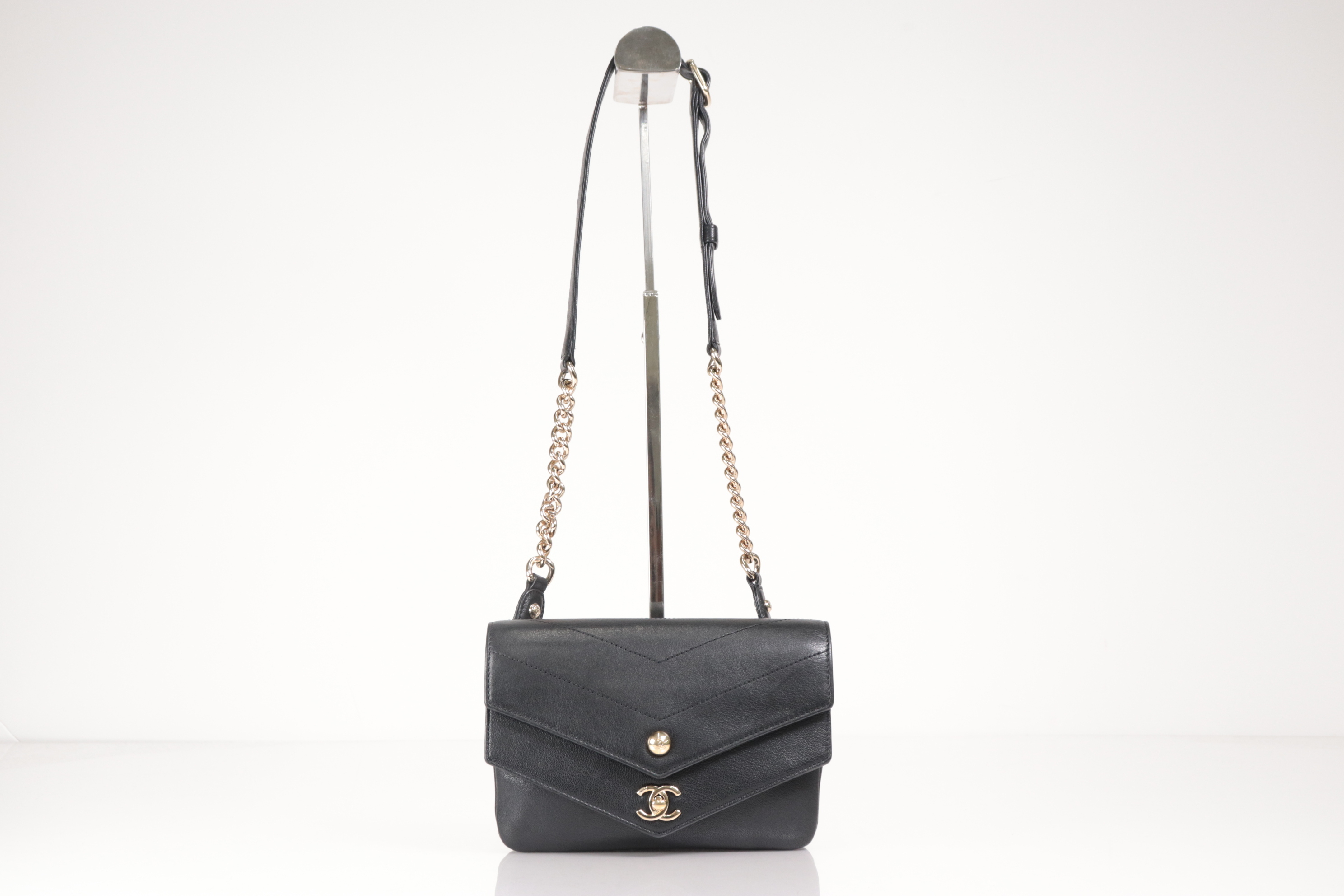 V-stitch Double Flap Lambskin Chain Waist Bag (Serial No. 26)