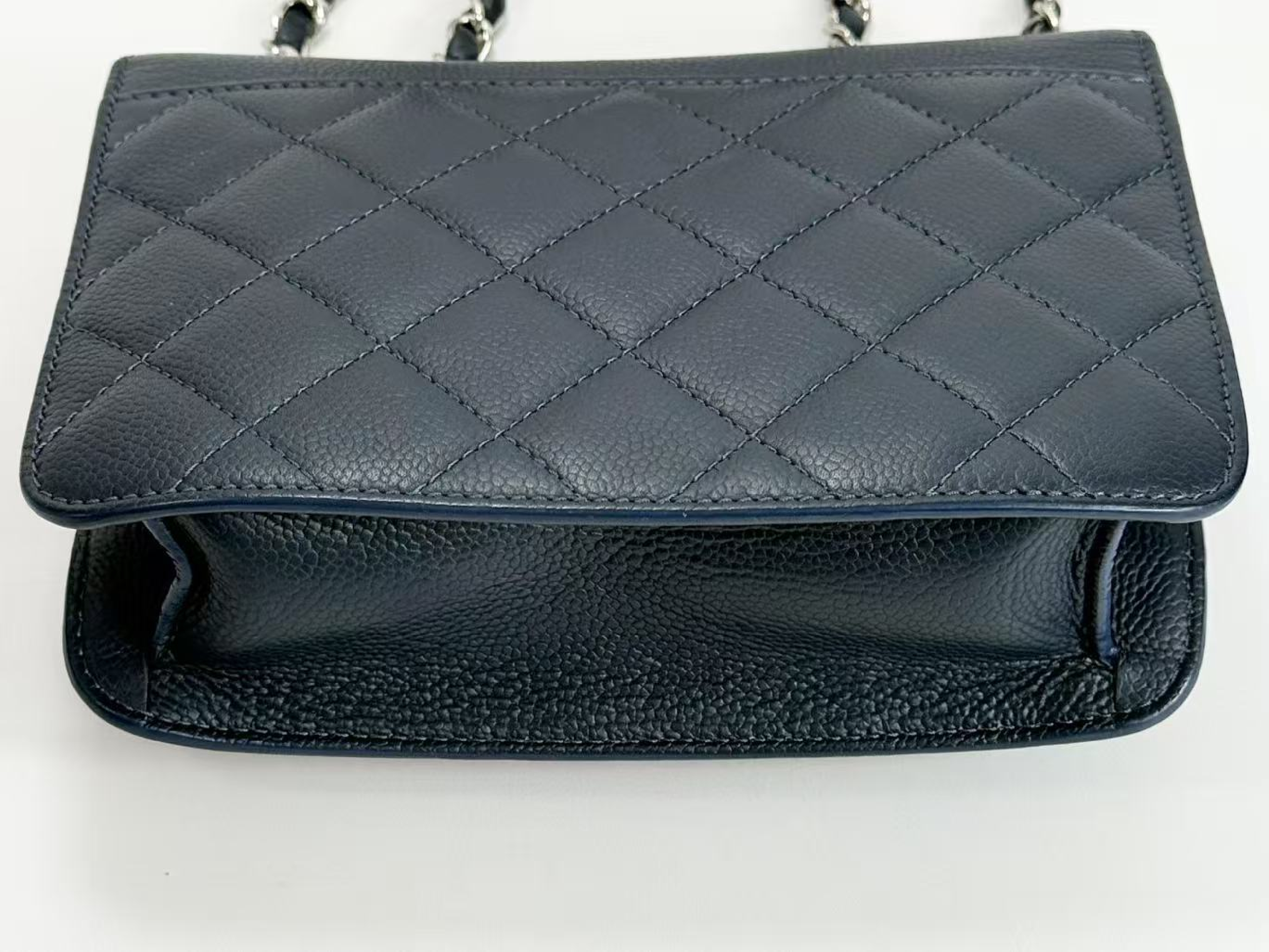Caviar Skin Half Coco Shoulder Bag, Navy Blue, Approx. 20cm W, Serial Number , with Dust Bag and Seal, Silver Hardware, Excellent Condition (A-AB) — view 11