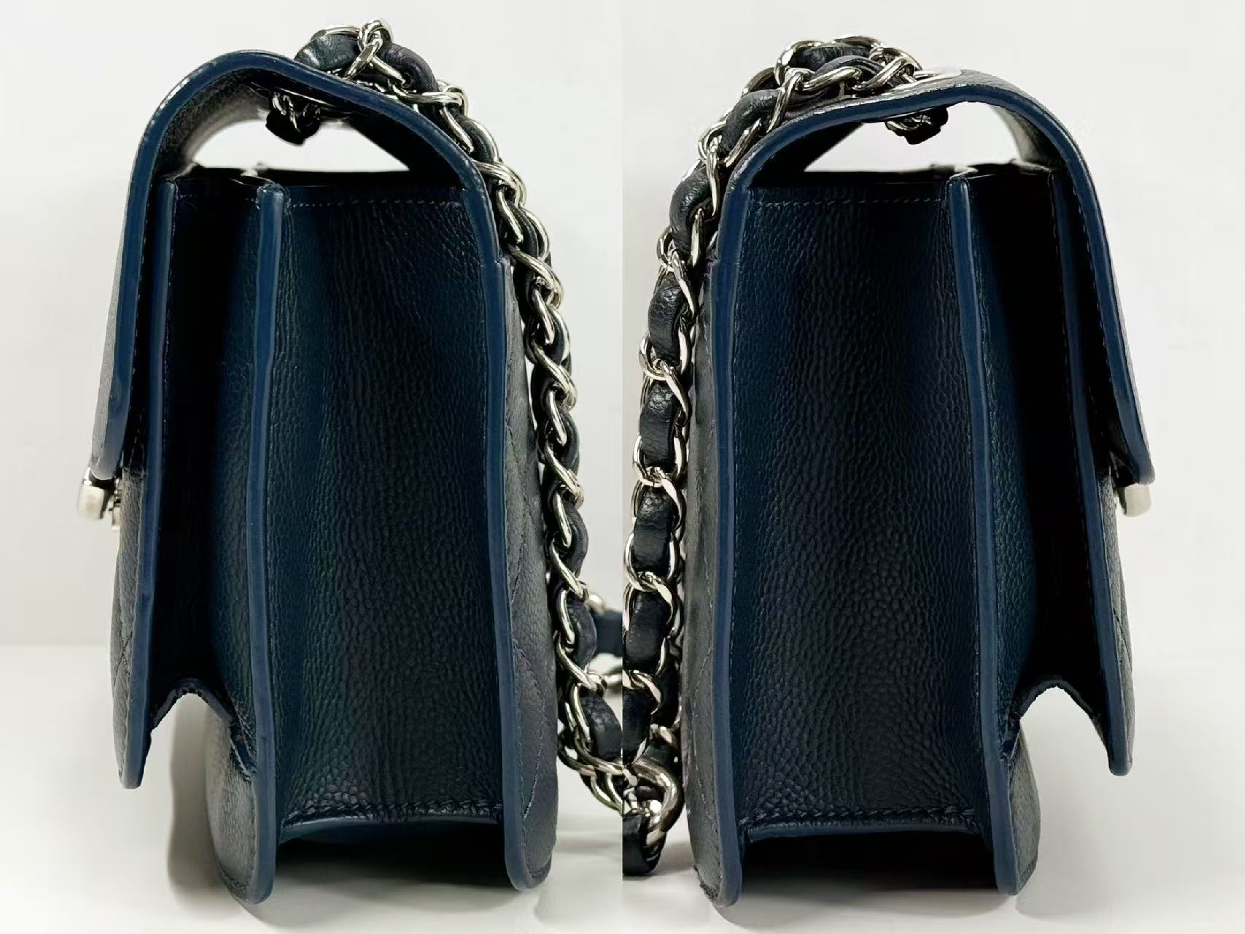Caviar Skin Half Coco Shoulder Bag, Navy Blue, Approx. 20cm W, Serial Number , with Dust Bag and Seal, Silver Hardware, Excellent Condition (A-AB) — view 12