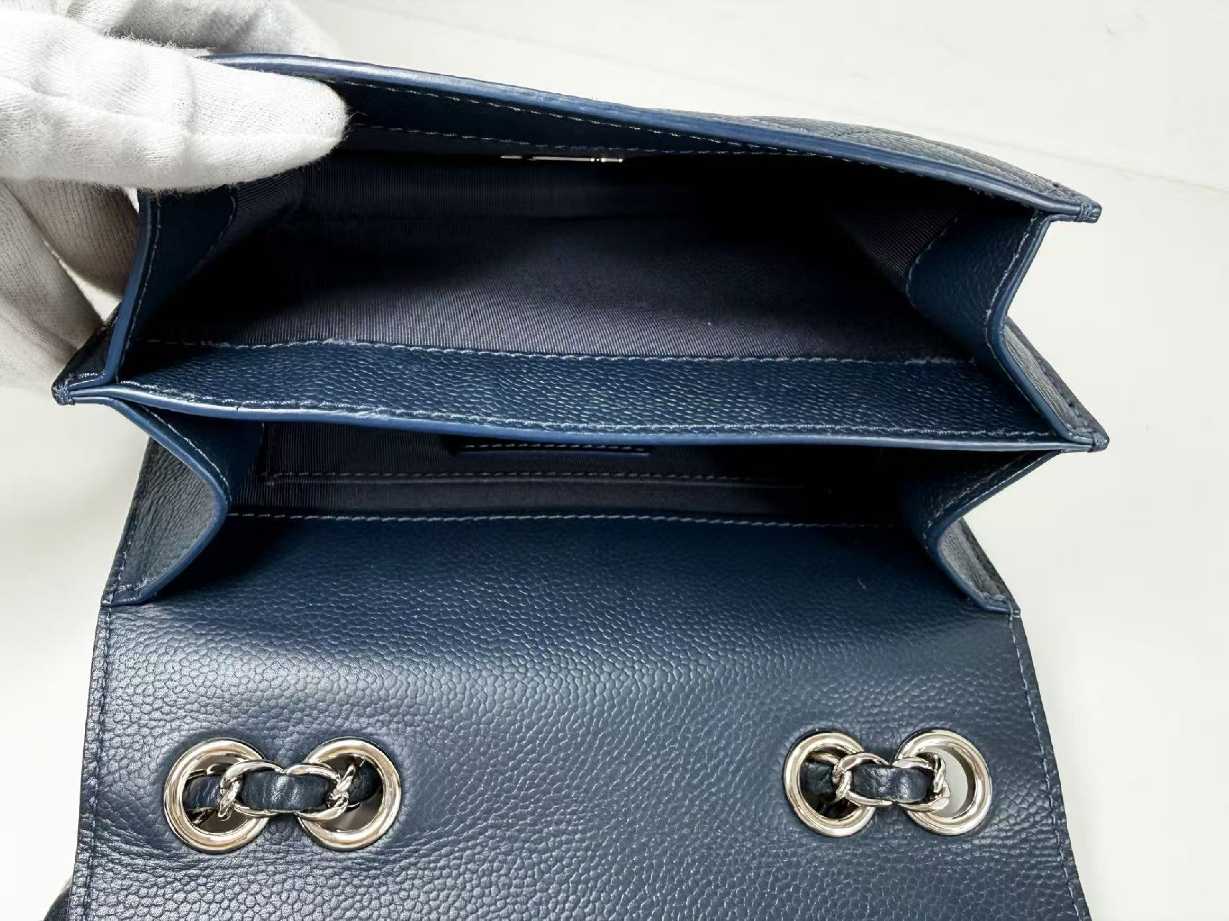Caviar Skin Half Coco Shoulder Bag, Navy Blue, Approx. 20cm W, Serial Number , with Dust Bag and Seal, Silver Hardware, Excellent Condition (A-AB) — view 14