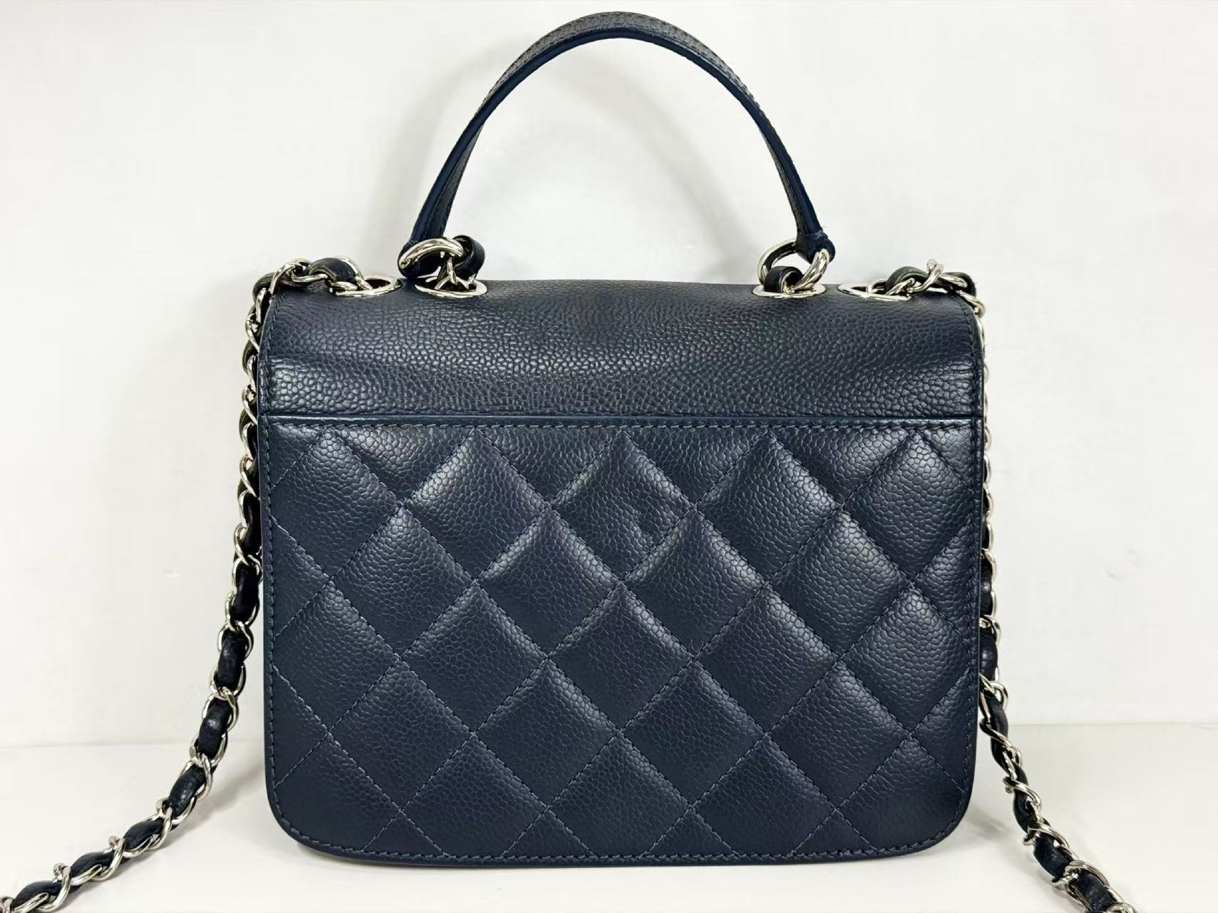 Caviar Skin Half Coco Shoulder Bag, Navy Blue, Approx. 20cm W, Serial Number , with Dust Bag and Seal, Silver Hardware, Excellent Condition (A-AB) — view 3