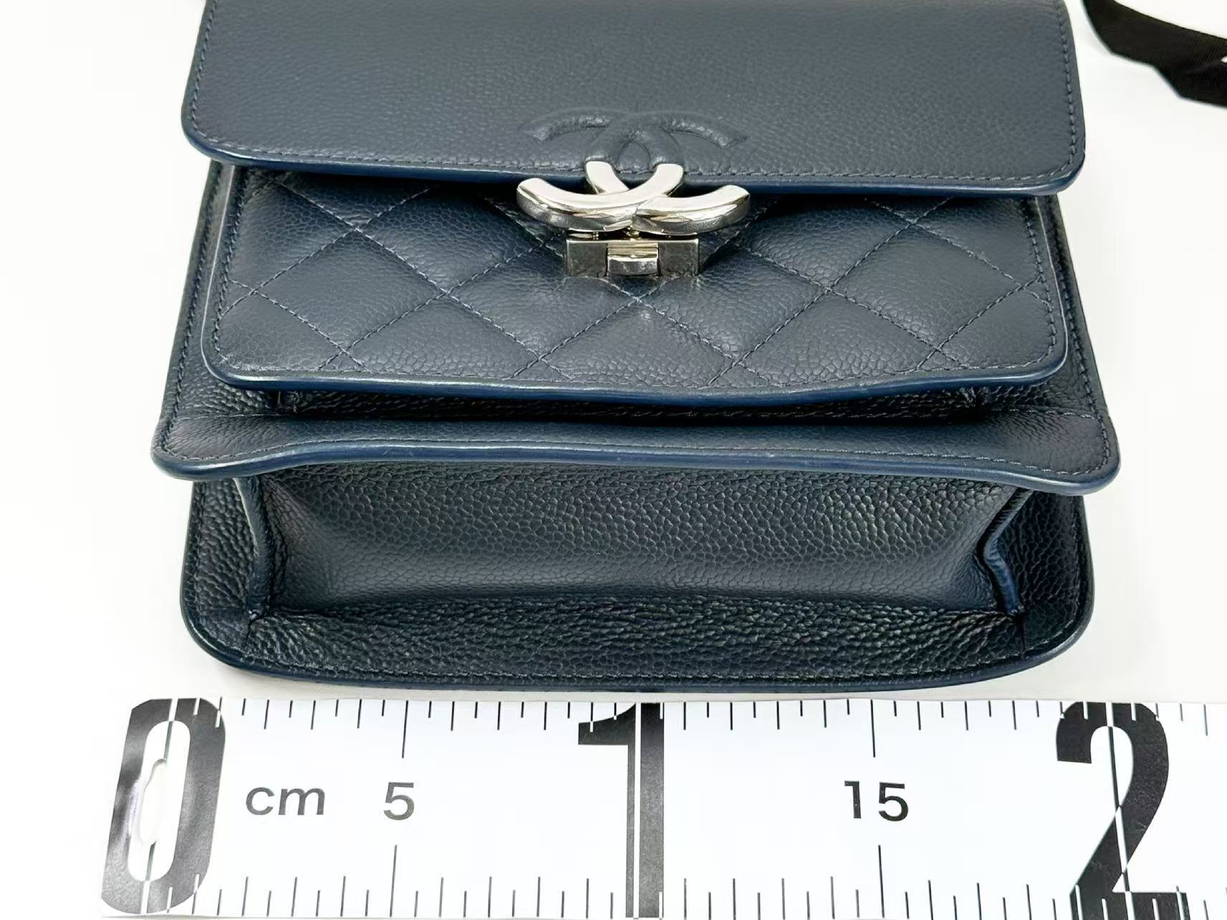 Caviar Skin Half Coco Shoulder Bag, Navy Blue, Approx. 20cm W, Serial Number , with Dust Bag and Seal, Silver Hardware, Excellent Condition (A-AB) — view 4