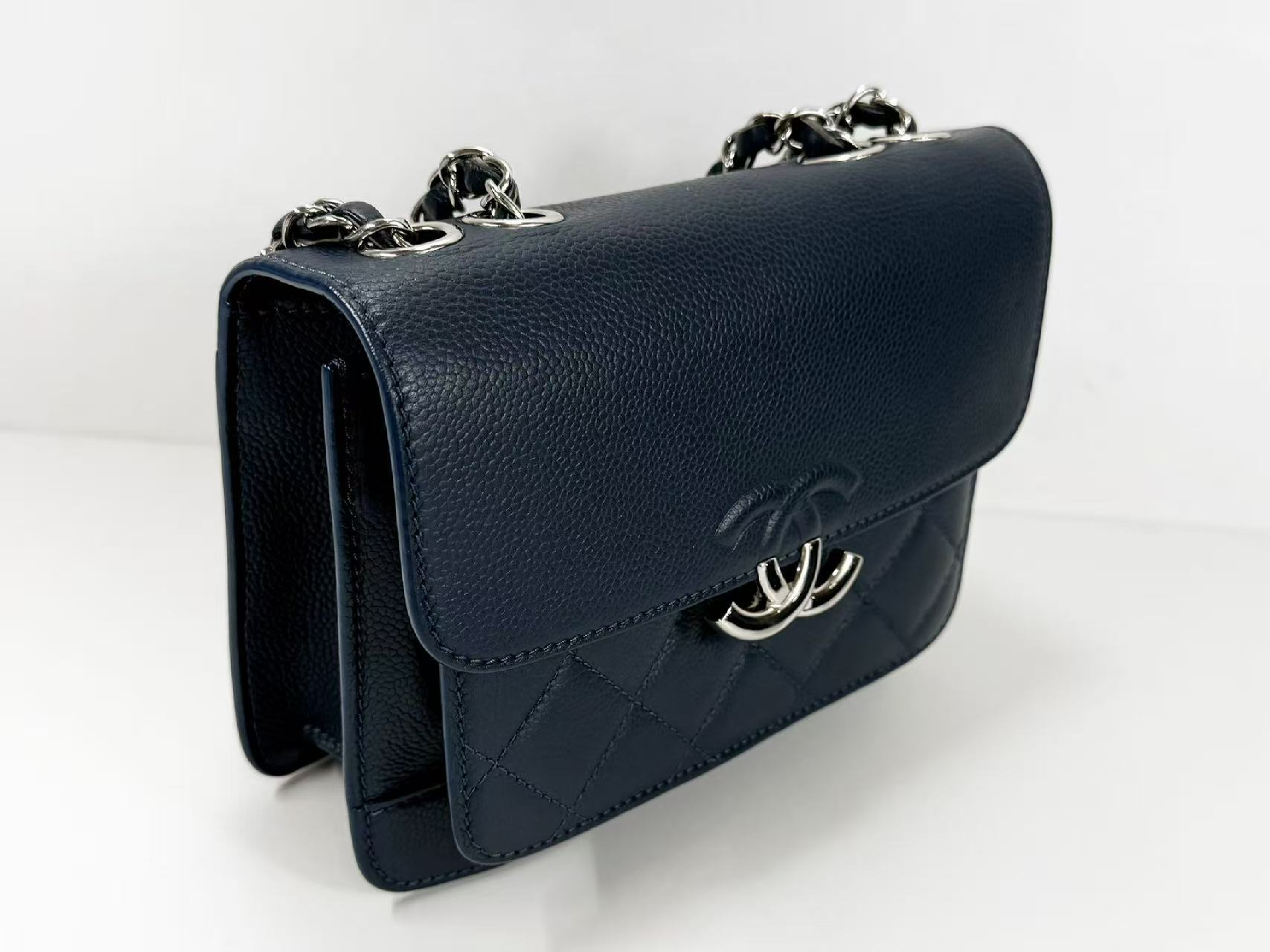 Caviar Skin Half Coco Shoulder Bag, Navy Blue, Approx. 20cm W, Serial Number , with Dust Bag and Seal, Silver Hardware, Excellent Condition (A-AB) — view 6