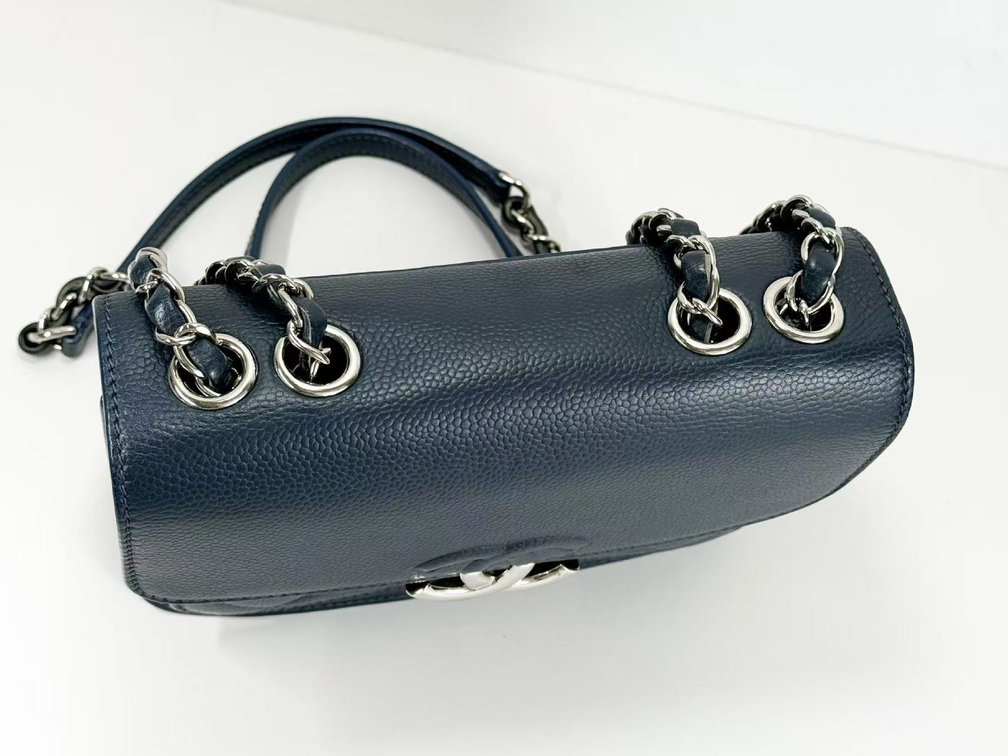 Caviar Skin Half Coco Shoulder Bag, Navy Blue, Approx. 20cm W, Serial Number , with Dust Bag and Seal, Silver Hardware, Excellent Condition (A-AB) — view 7