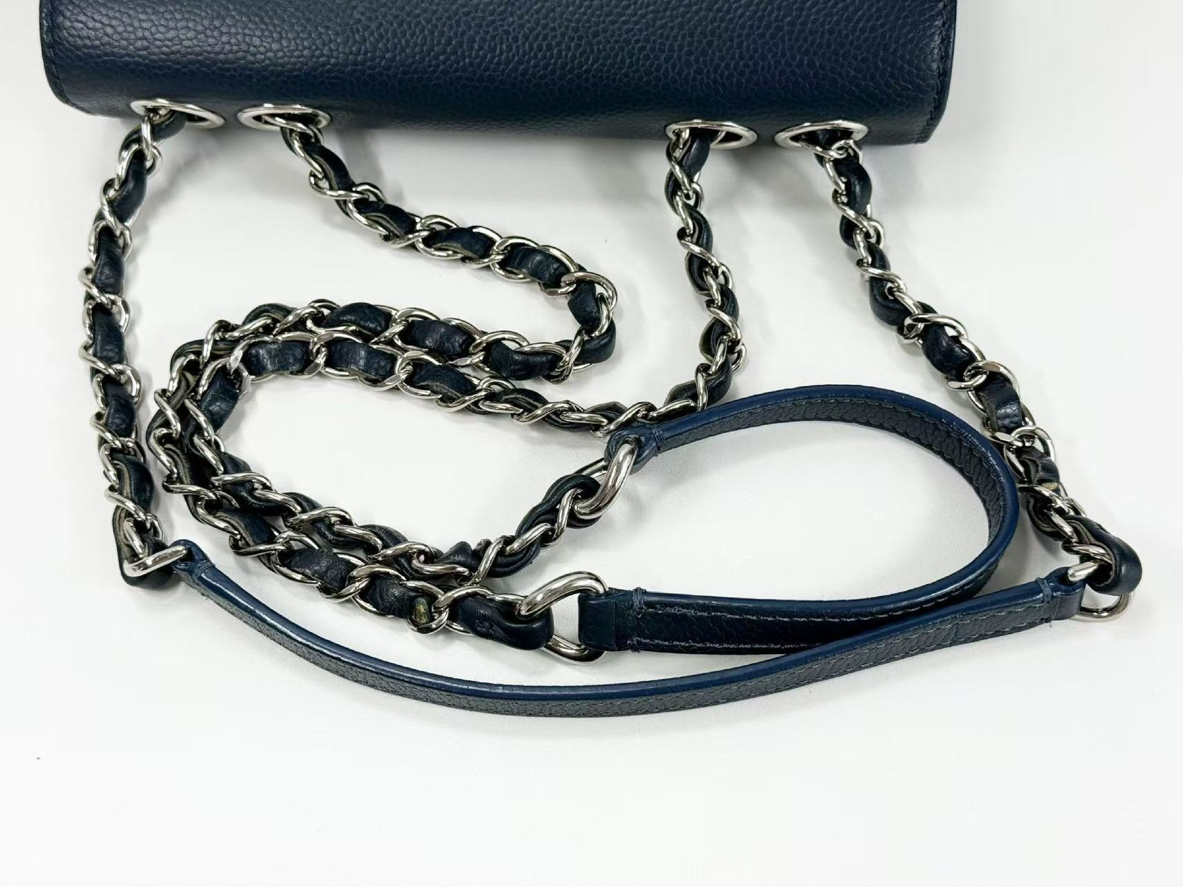 Caviar Skin Half Coco Shoulder Bag, Navy Blue, Approx. 20cm W, Serial Number , with Dust Bag and Seal, Silver Hardware, Excellent Condition (A-AB) — view 8