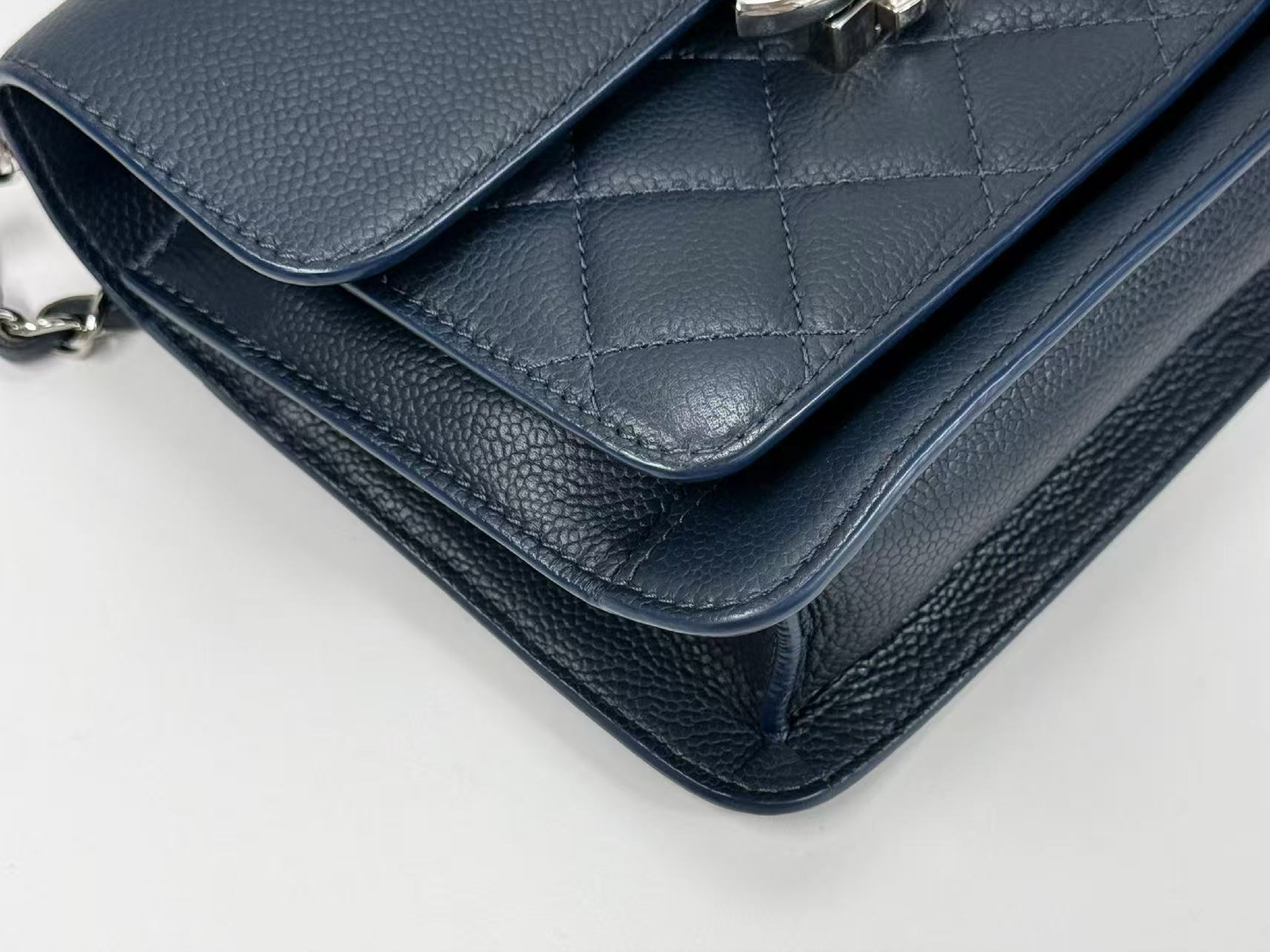 Caviar Skin Half Coco Shoulder Bag, Navy Blue, Approx. 20cm W, Serial Number , with Dust Bag and Seal, Silver Hardware, Excellent Condition (A-AB) — view 9