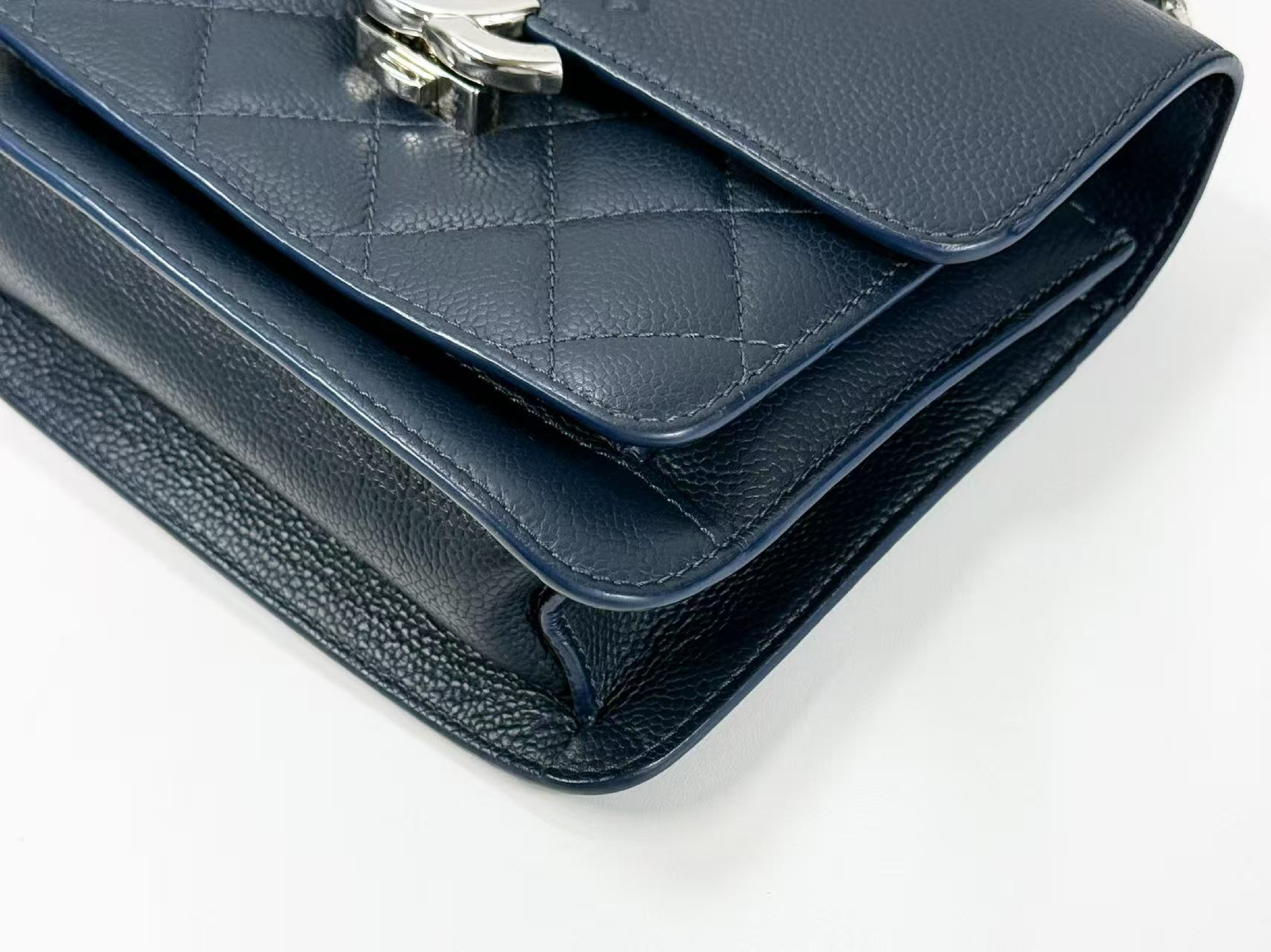Caviar Skin Half Coco Shoulder Bag, Navy Blue, Approx. 20cm W, Serial Number , with Dust Bag and Seal, Silver Hardware, Excellent Condition (A-AB) — view 10