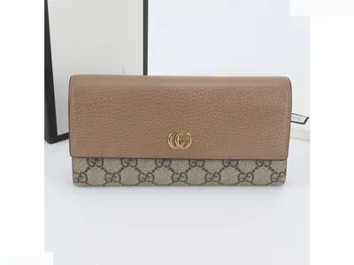 GG Supreme GG Marmont 456116 Leather Long Wallet