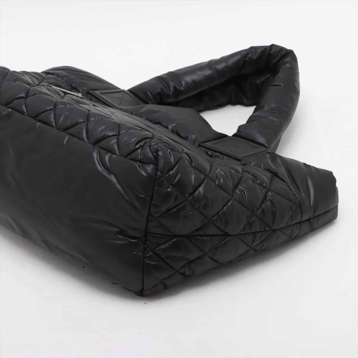 Coco Cocoon Nylon x Leather Handbag, Black with Silver Hardware, 13602141, Series 13 — view 3