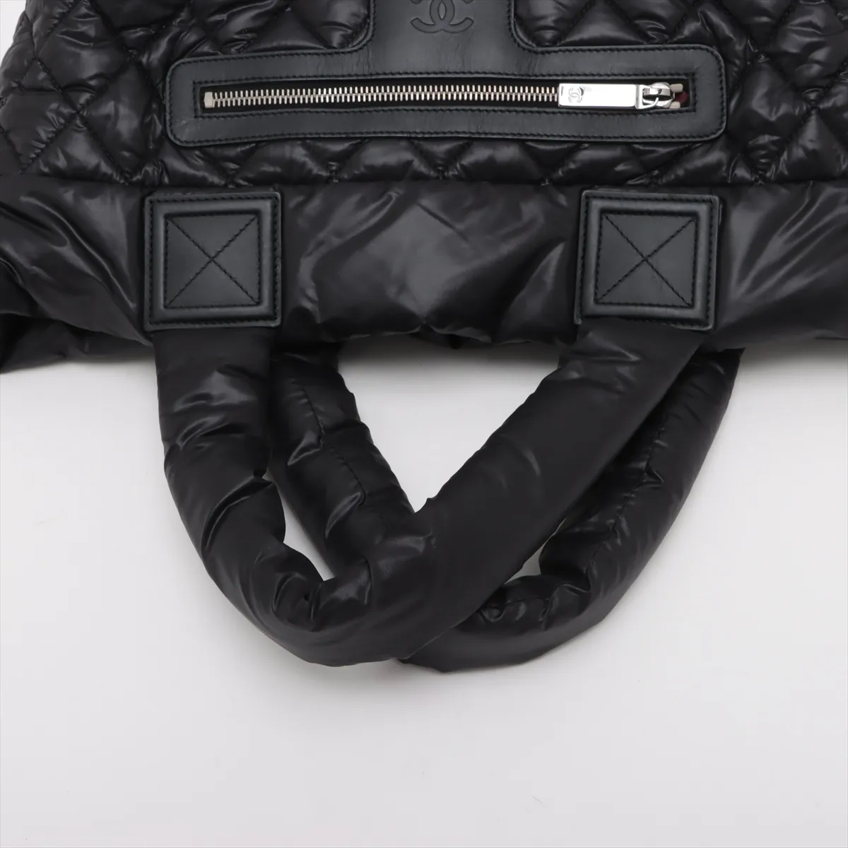 Coco Cocoon Nylon x Leather Handbag, Black with Silver Hardware, 13602141, Series 13 — view 5