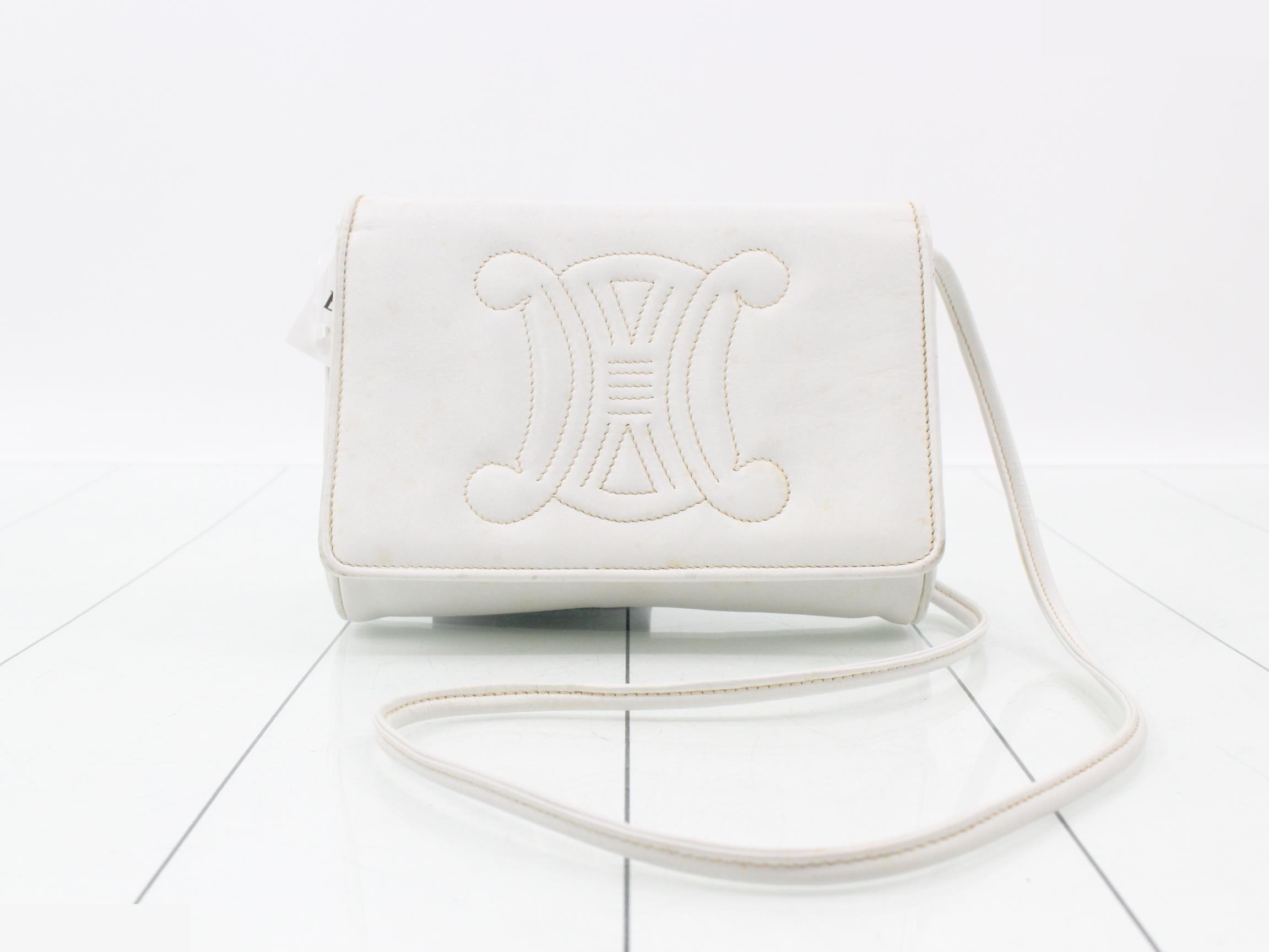 Leather Macadam Shoulder Bag, White