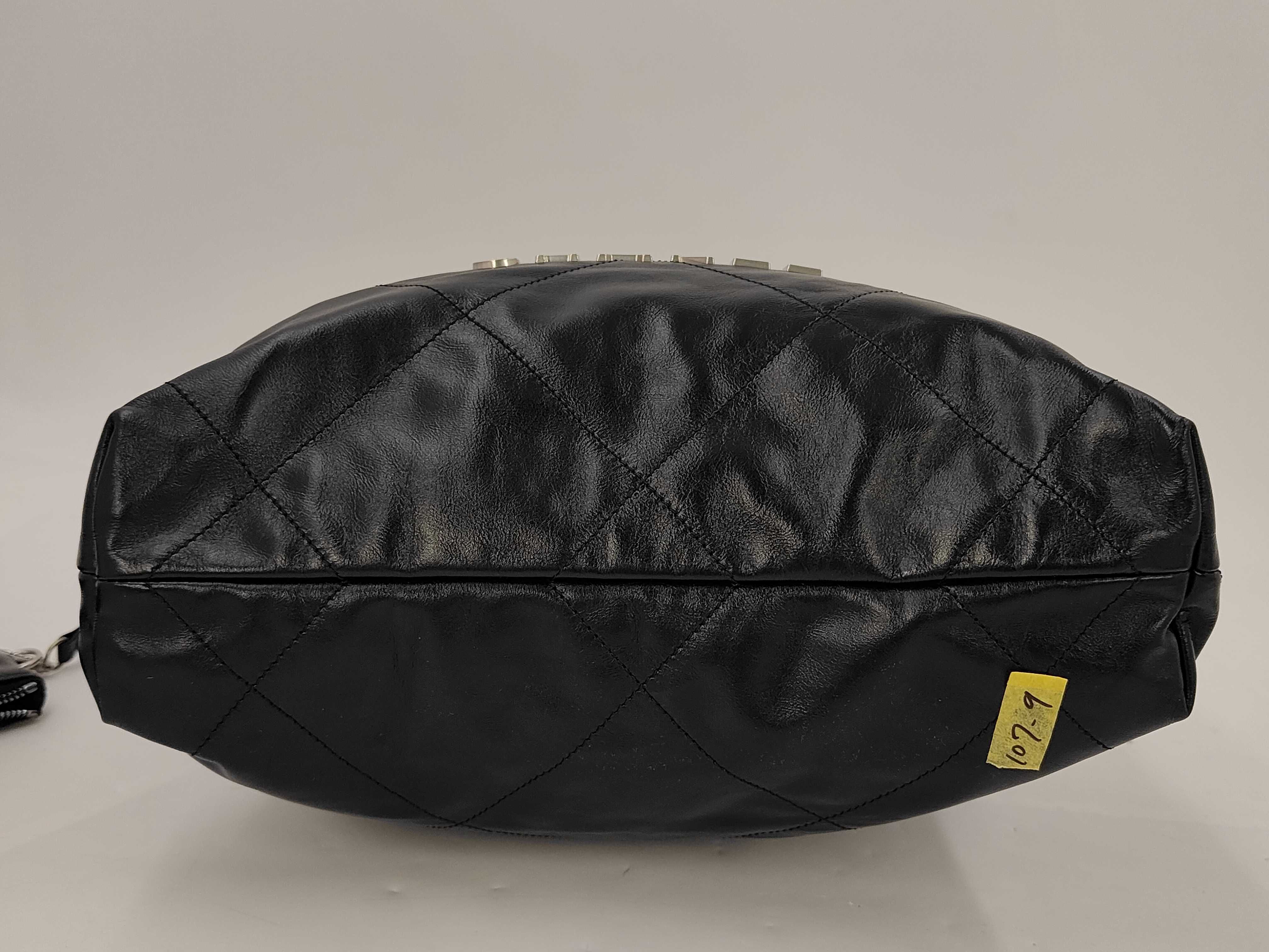 22 Shiny Calfskin Chain Shoulder Bag with Pouch, Serial Number Plate, Black Tote Bag — view 4