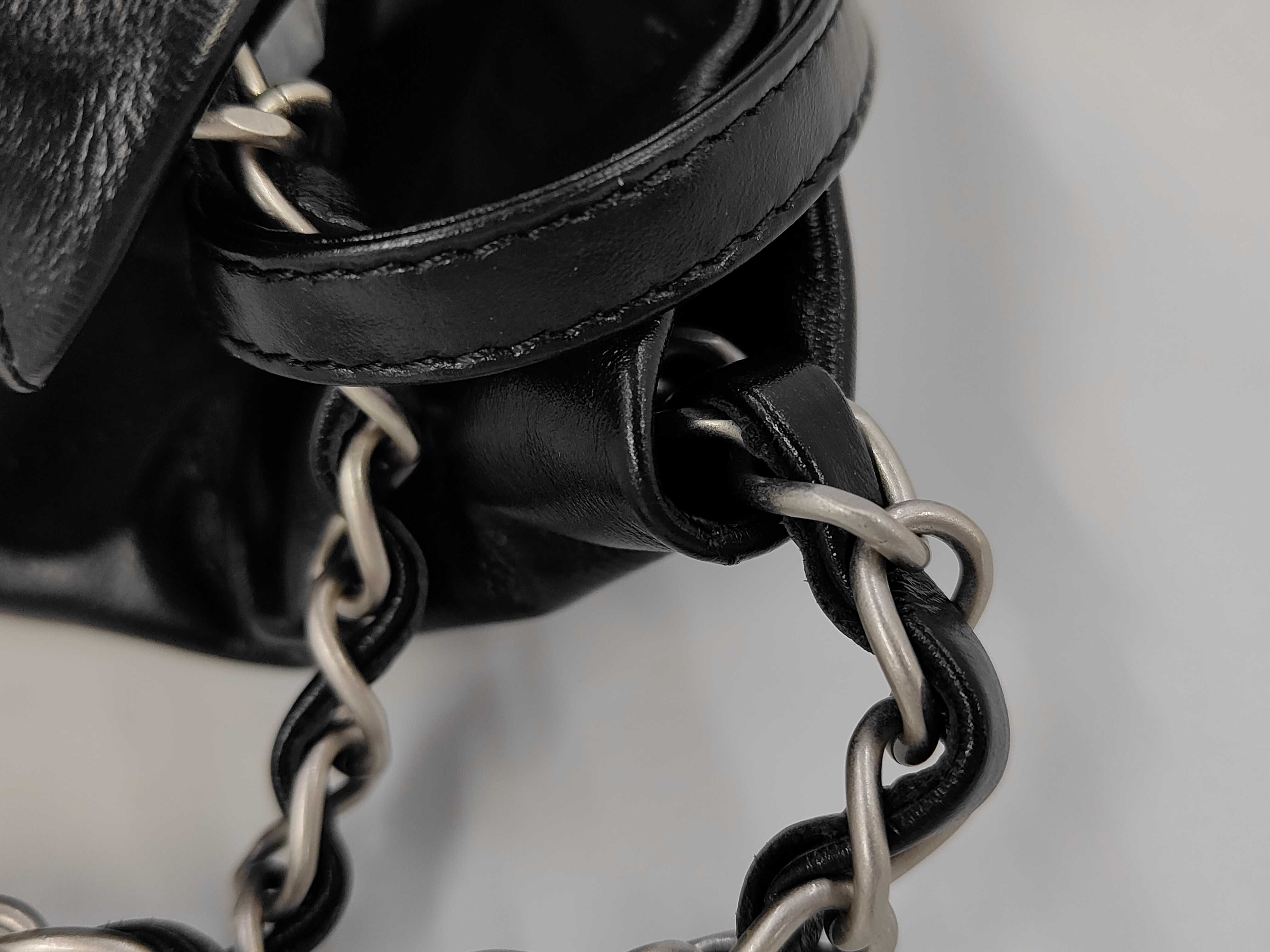 22 Shiny Calfskin Chain Shoulder Bag with Pouch, Serial Number Plate, Black Tote Bag — view 7