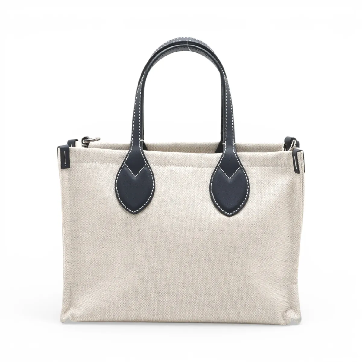 Logo Print Canvas x Leather 2-Way Handbag, Beige x Navy, 772144 — view 2
