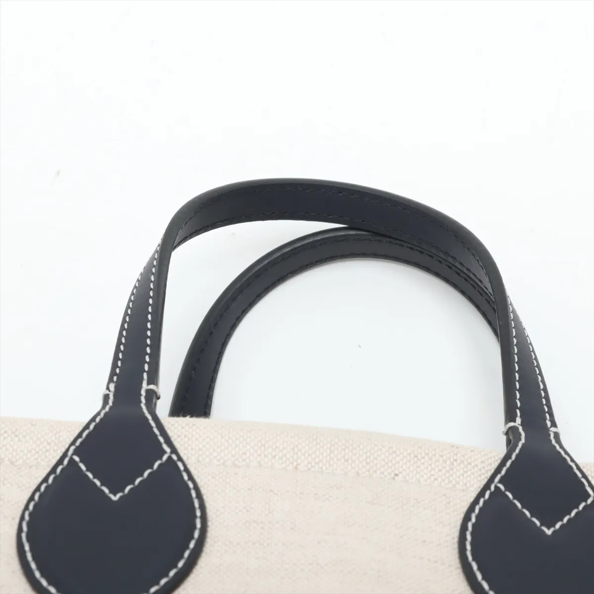 Logo Print Canvas x Leather 2-Way Handbag, Beige x Navy, 772144 — view 6