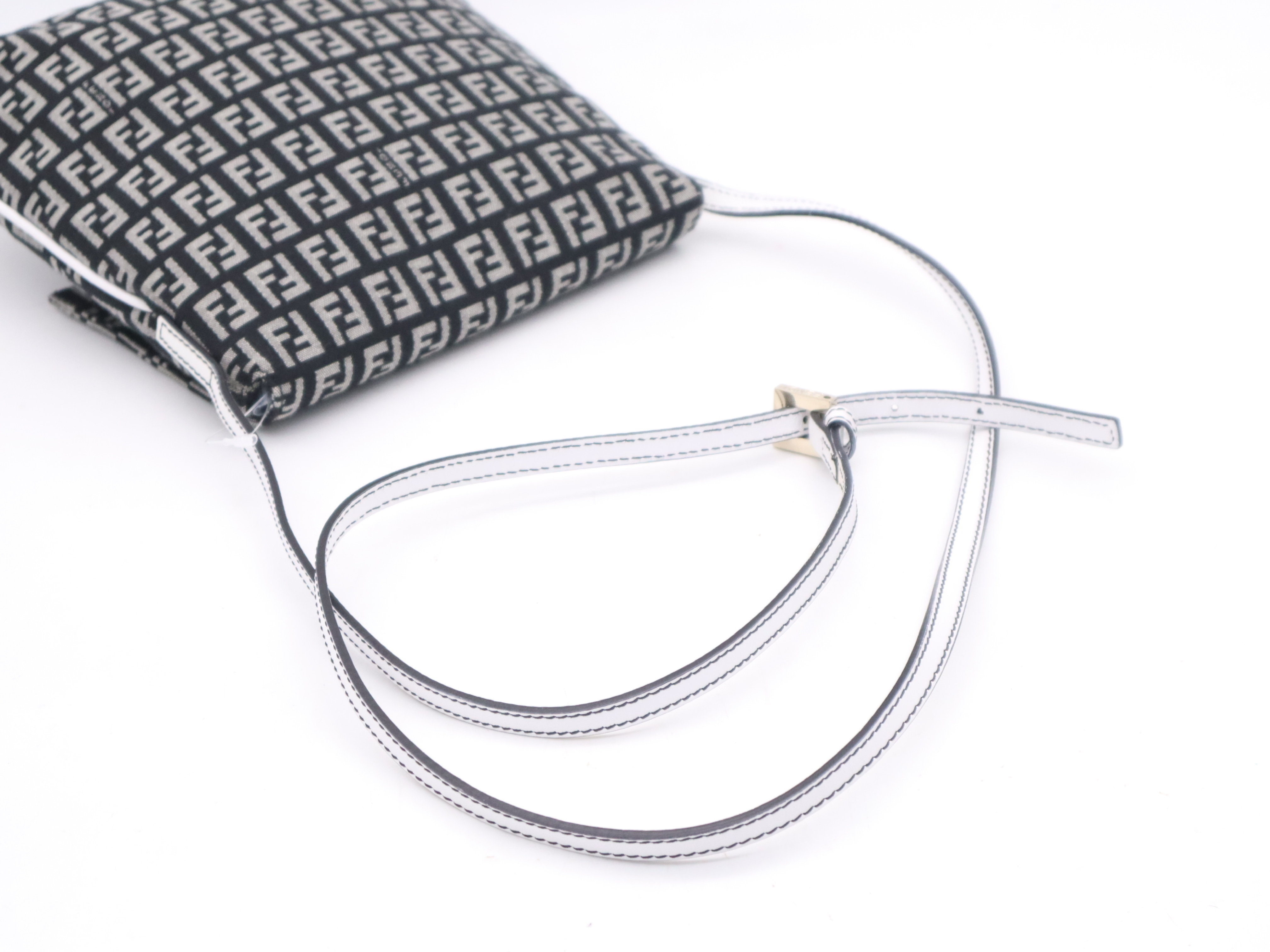 8BT075 Canvas Zucchino Black White Silver Hardware Card Included Shoulder Bag — view 6