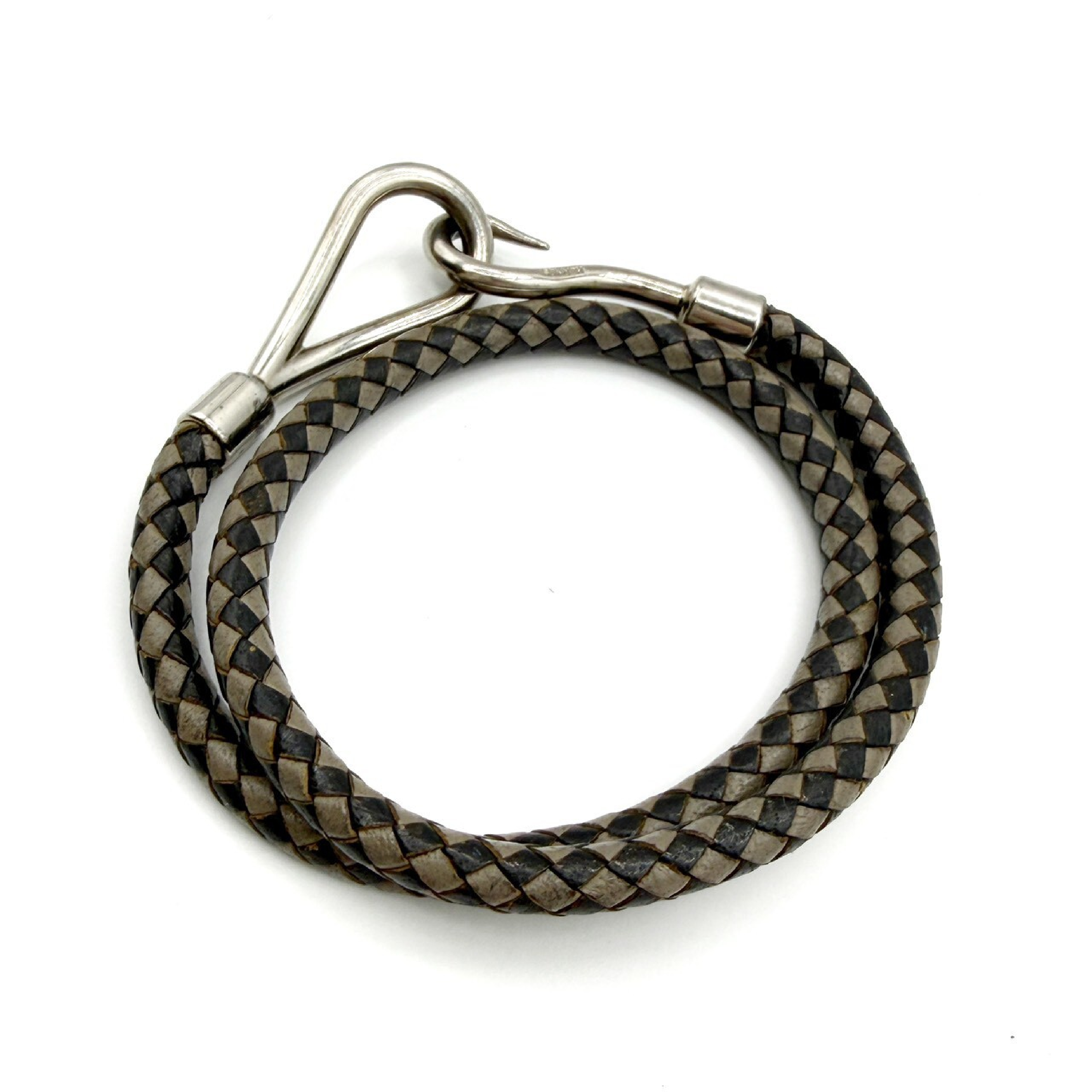 Jumbo Bracelet, Leather Braided, Gray, Silver Hardware, Bracelet/Bangle — view 2