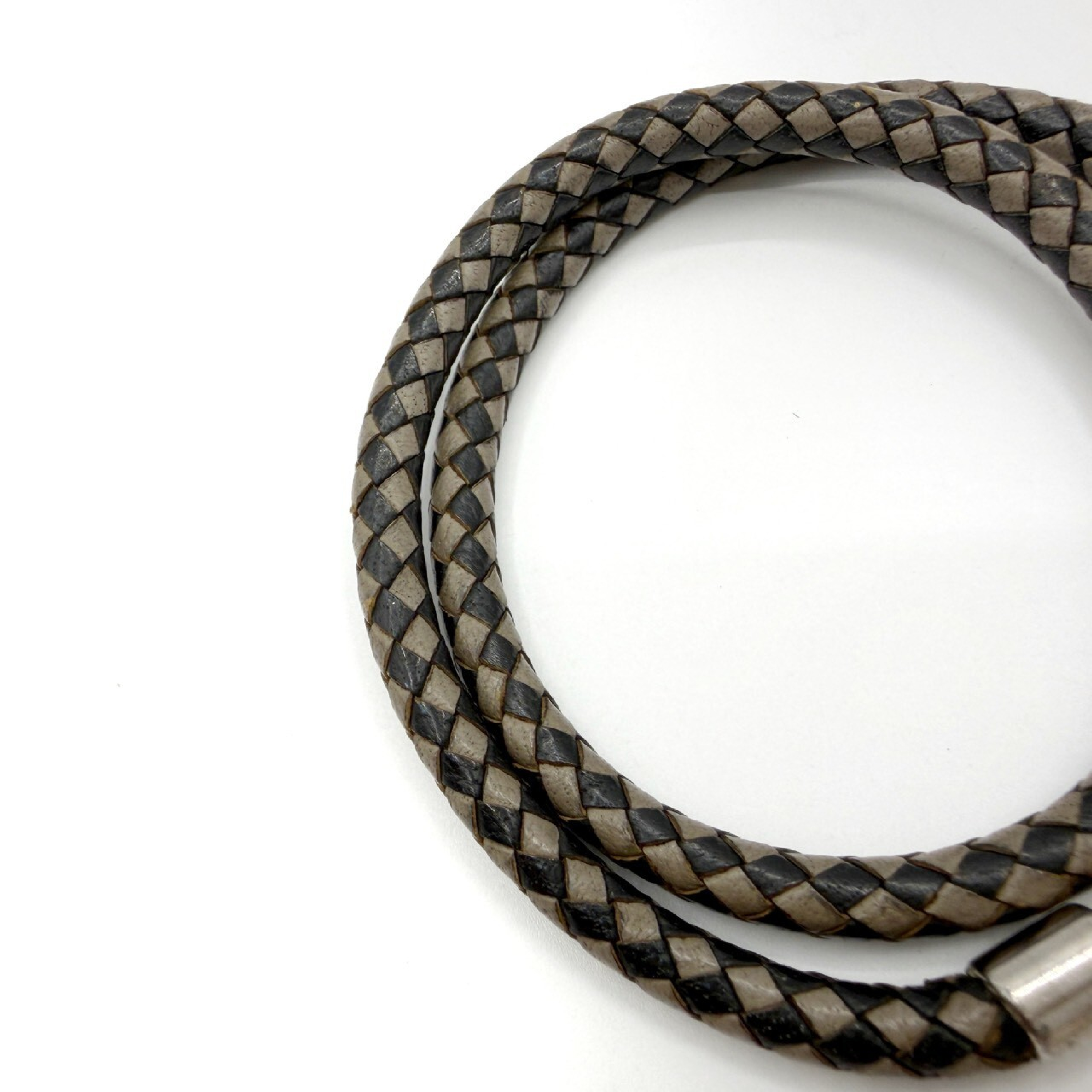 Jumbo Bracelet, Leather Braided, Gray, Silver Hardware, Bracelet/Bangle — view 3