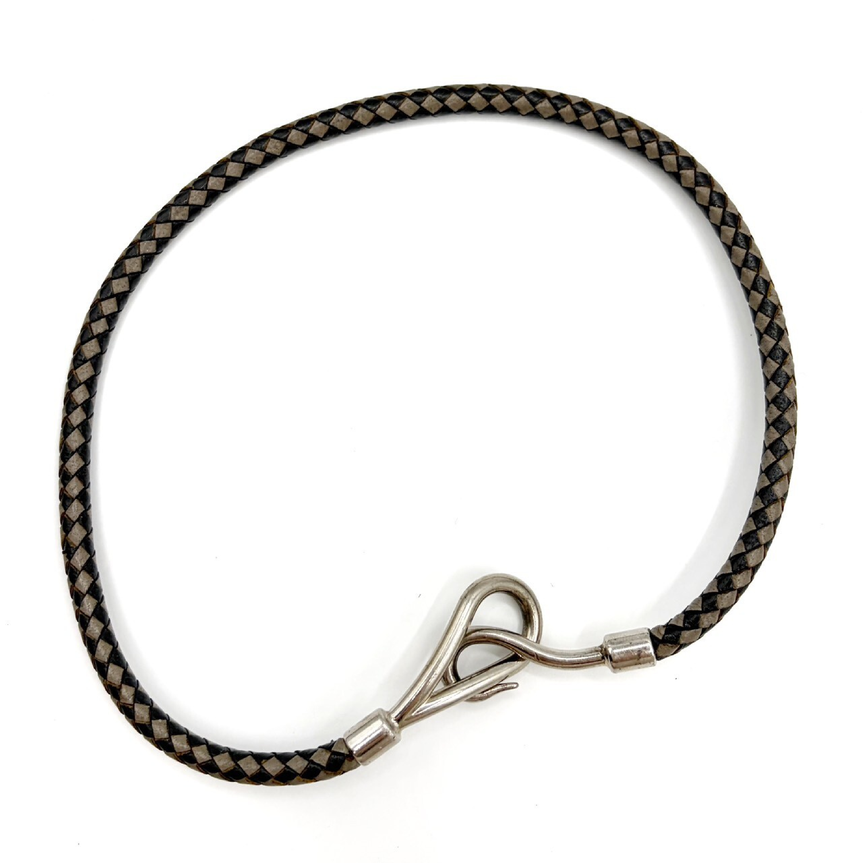 Jumbo Bracelet, Leather Braided, Gray, Silver Hardware, Bracelet/Bangle — view 4