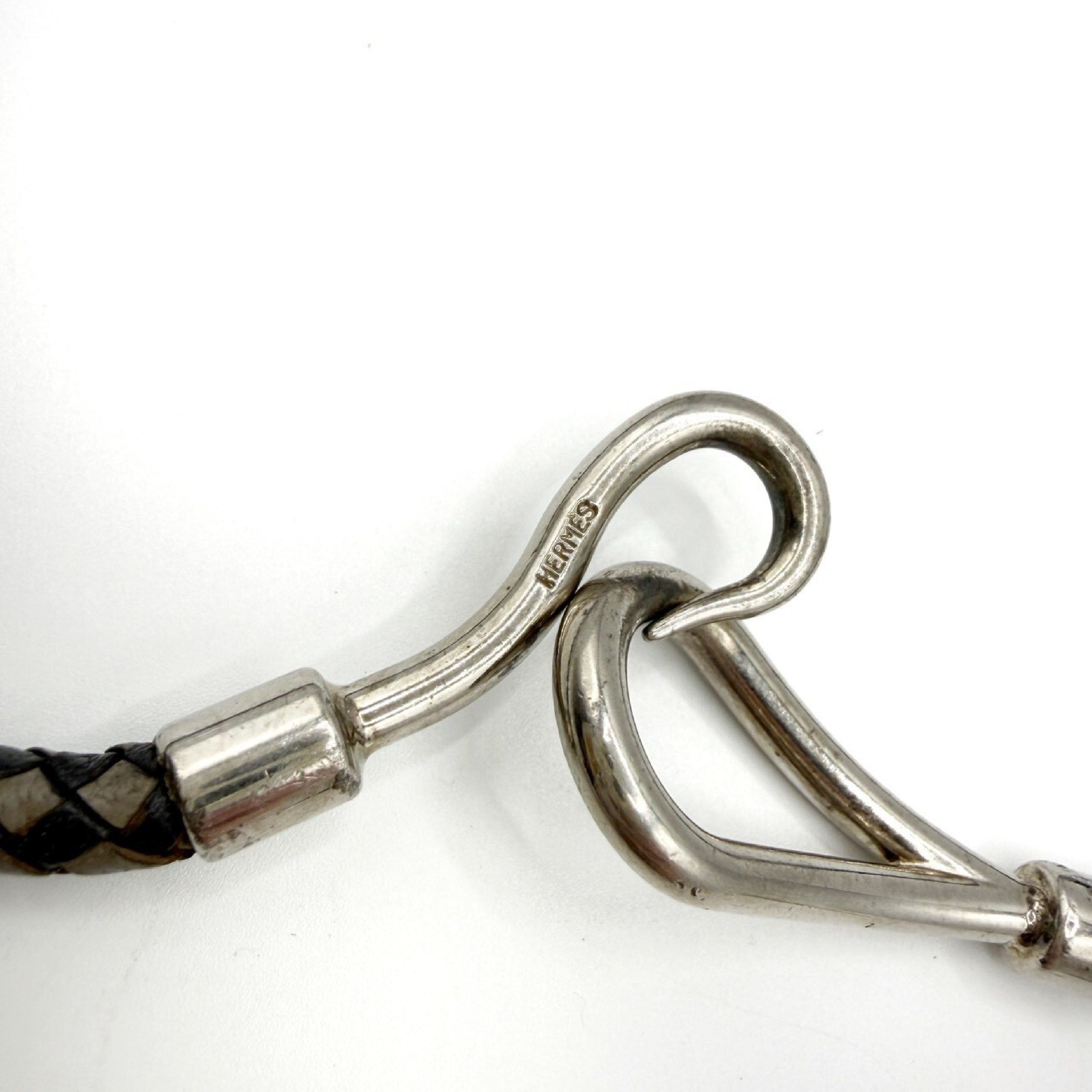 Jumbo Bracelet, Leather Braided, Gray, Silver Hardware, Bracelet/Bangle — view 5