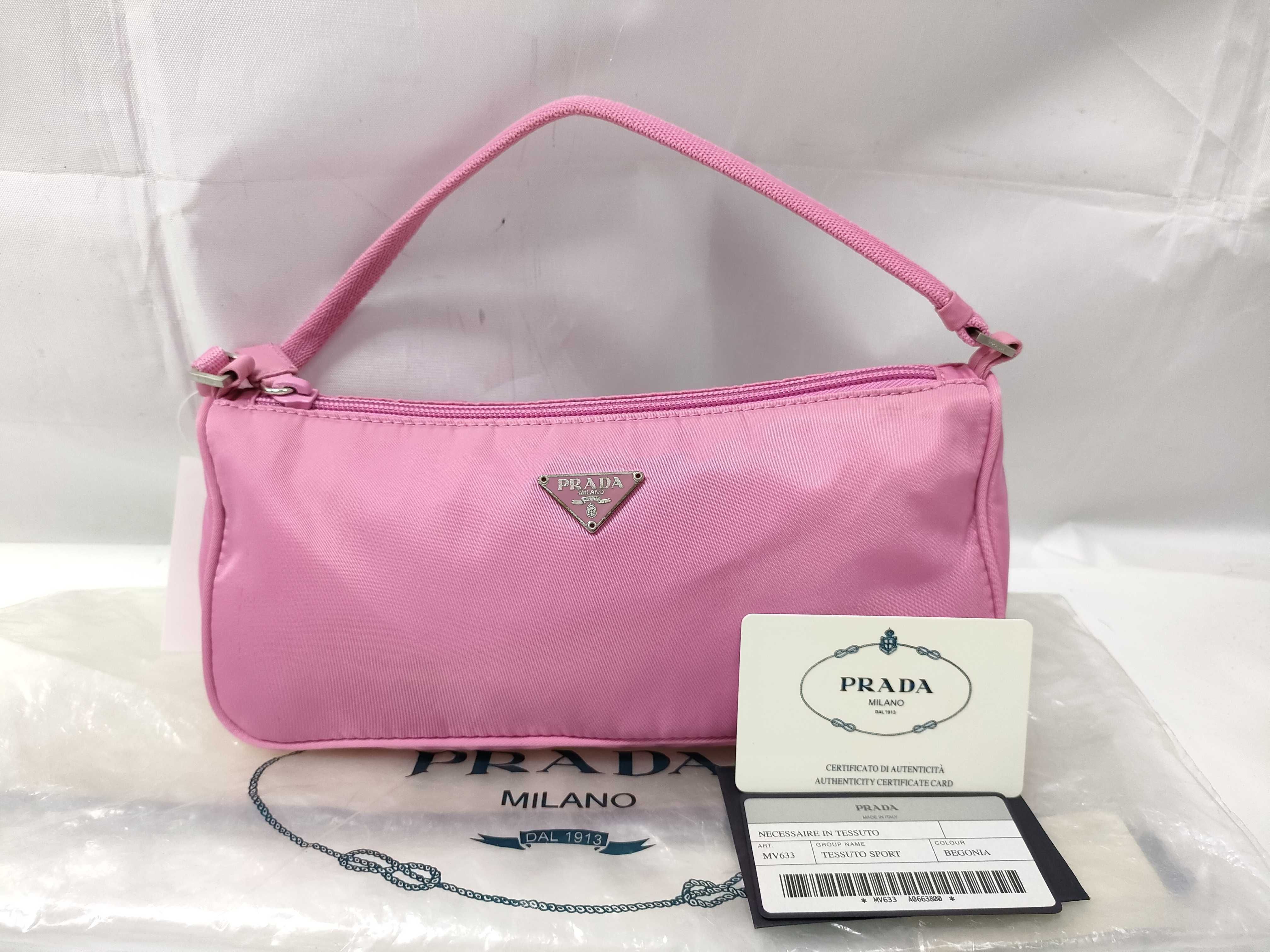 Nylon Triangle Logo Plate Tessuto Handbag Pink MV633 Handbag
