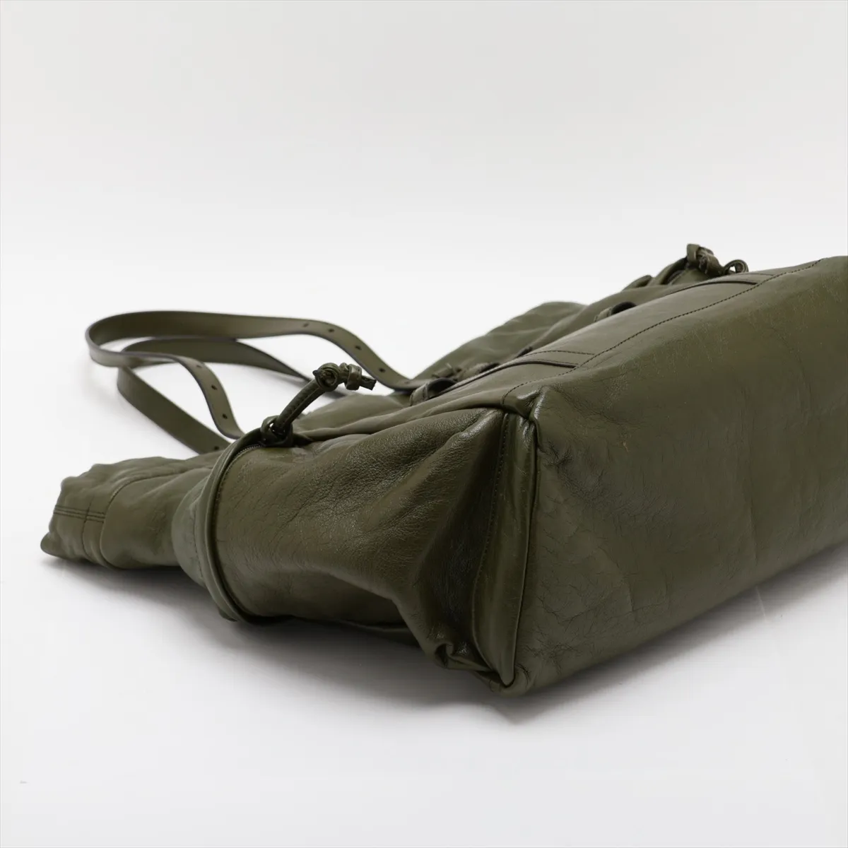 Drawstring Leather Tote Bag, Green, 725664 — view 4