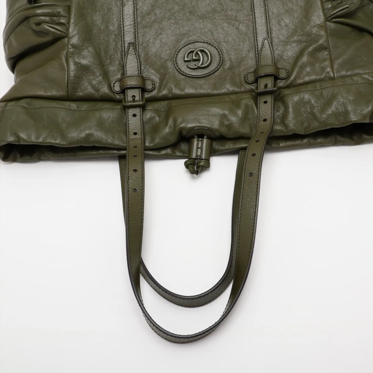 Drawstring Leather Tote Bag, Green, 725664 — view 5
