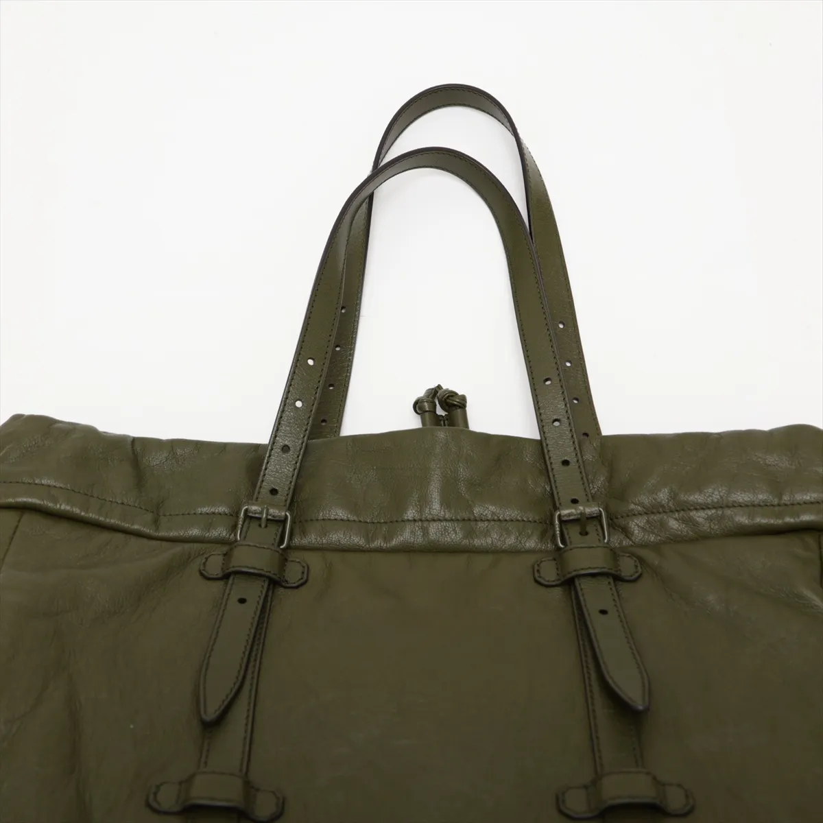 Drawstring Leather Tote Bag, Green, 725664 — view 6