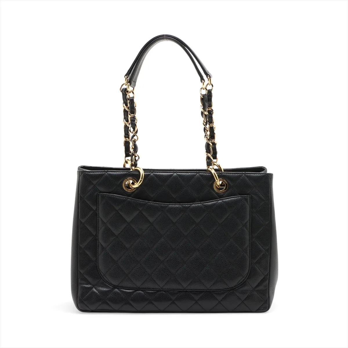 GST Caviar Skin Chain Tote Bag, Black with Gold Hardware, 16092344, Serial Number 16 — view 2