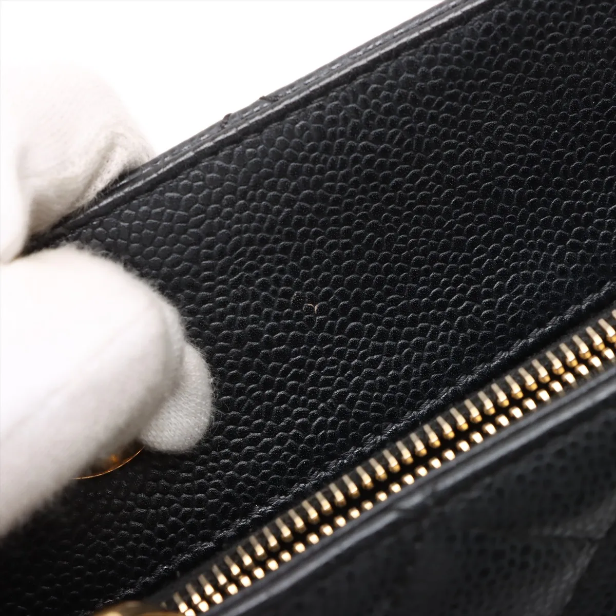GST Caviar Skin Chain Tote Bag, Black with Gold Hardware, 16092344, Serial Number 16 — view 14