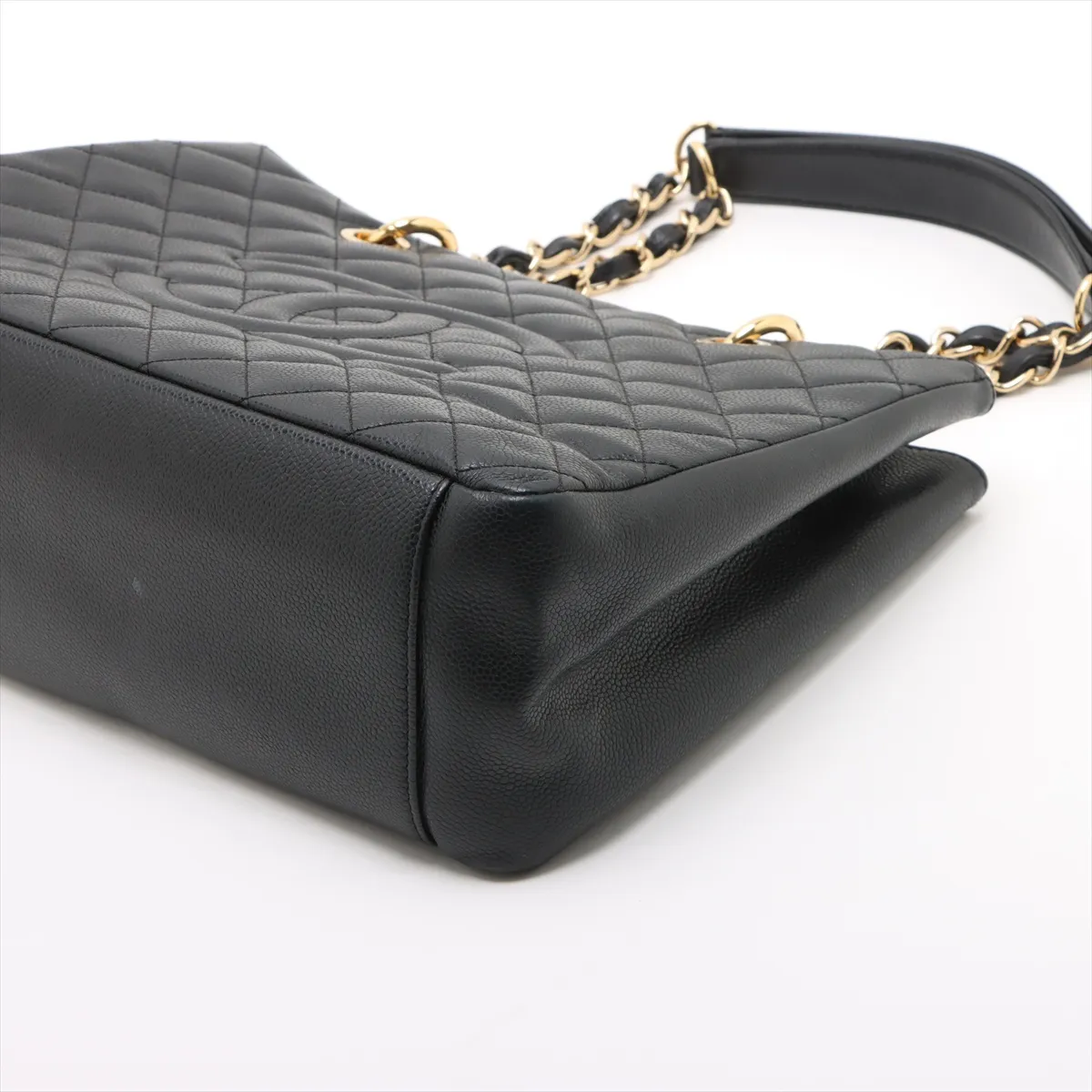 GST Caviar Skin Chain Tote Bag, Black with Gold Hardware, 16092344, Serial Number 16 — view 3